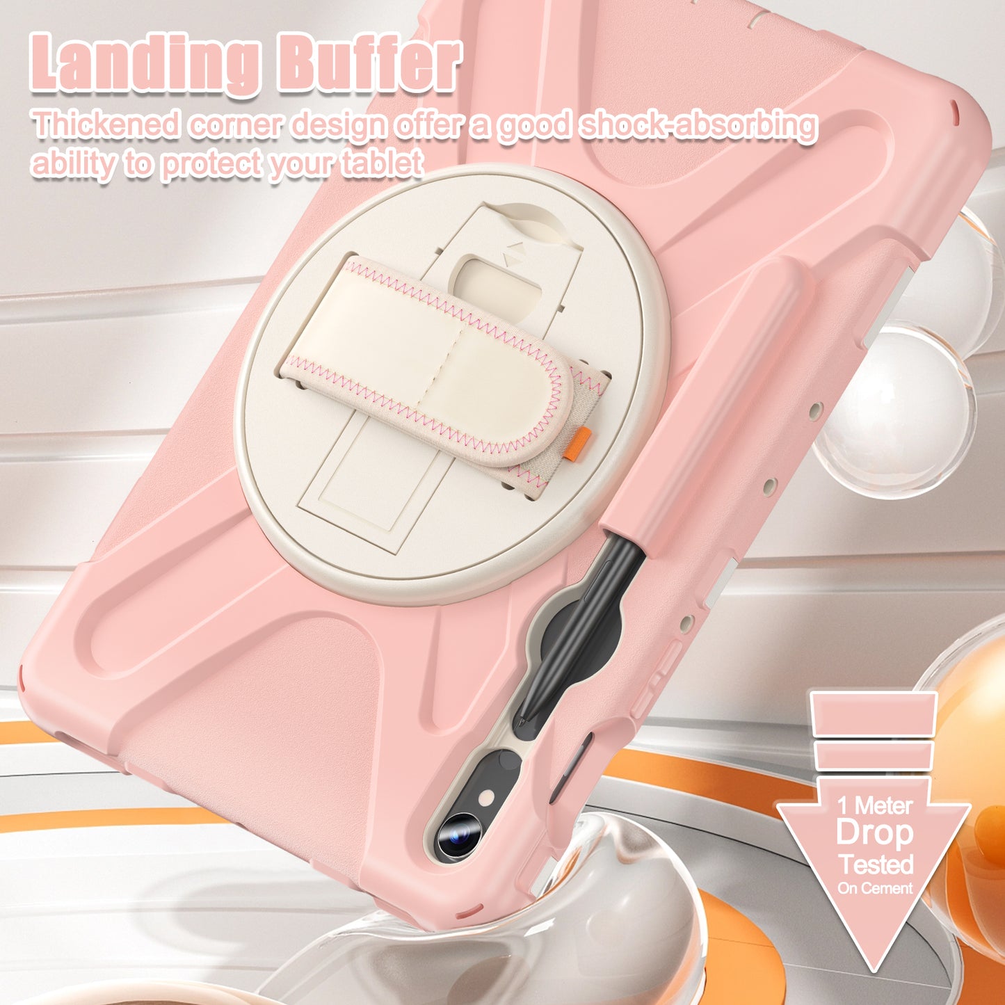 For Samsung Galaxy Tab S9 FE / S9 X710 / S8 X700 / S7 T870 Wrist Strap Tablet Case PC+Silicone Kickstand Protective Cover - Pink