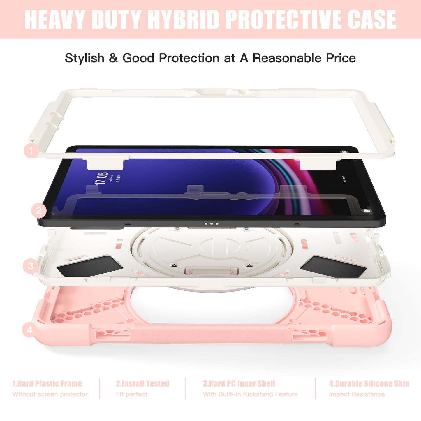 For Samsung Galaxy Tab S9 FE / S9 X710 / S8 X700 / S7 T870 Wrist Strap Tablet Case PC+Silicone Kickstand Protective Cover - Pink