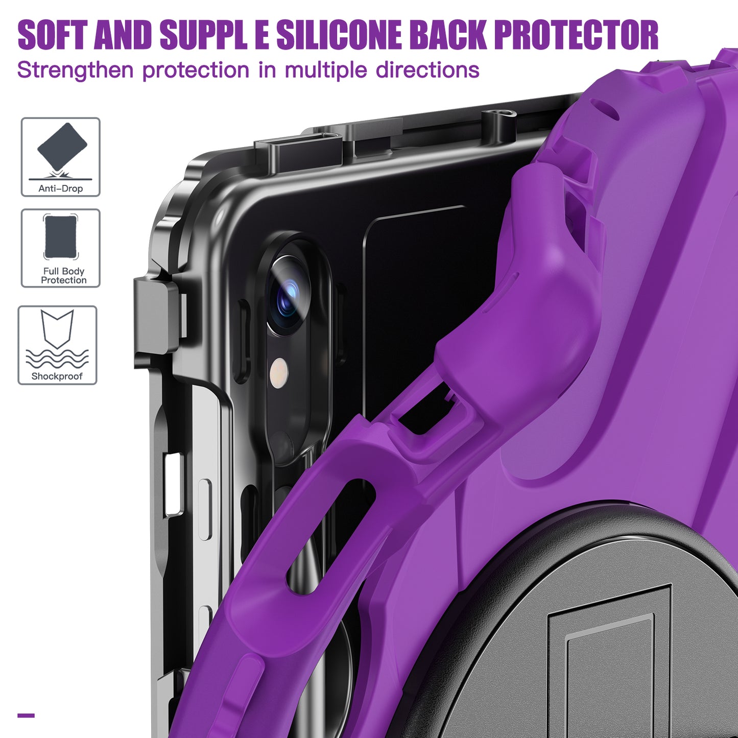 For Samsung Galaxy Tab S9 FE / S9 X710 / S8 X700 / S7 T870 Wrist Strap Tablet Case PC+Silicone Kickstand Protective Cover - Purple