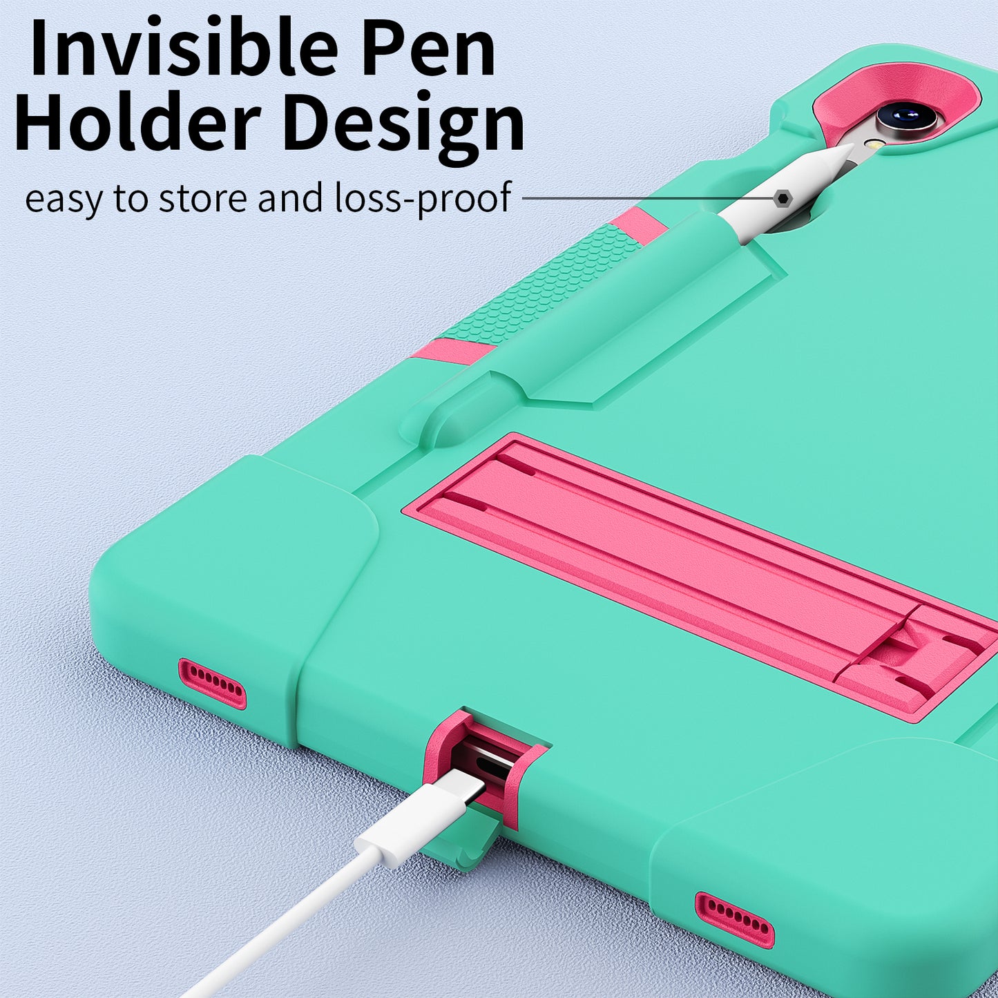 Silicone + PC Tablet Case for Samsung Galaxy Tab S9 SM-X710 / S9 FE SM-X510 Robot Style Dual Color Kickstand Cover - Mint Green / Rose Red