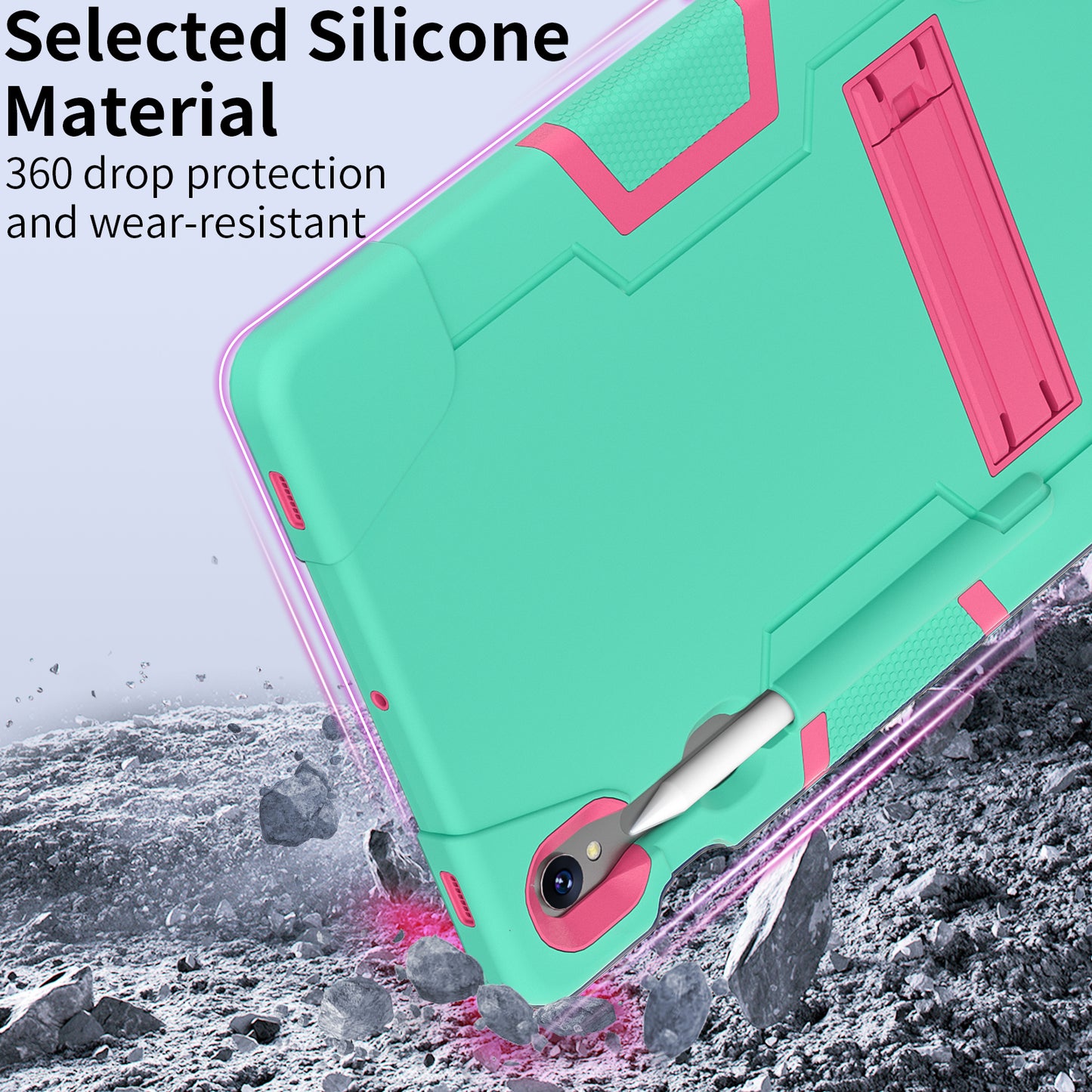Silicone + PC Tablet Case for Samsung Galaxy Tab S9 SM-X710 / S9 FE SM-X510 Robot Style Dual Color Kickstand Cover - Mint Green / Rose Red