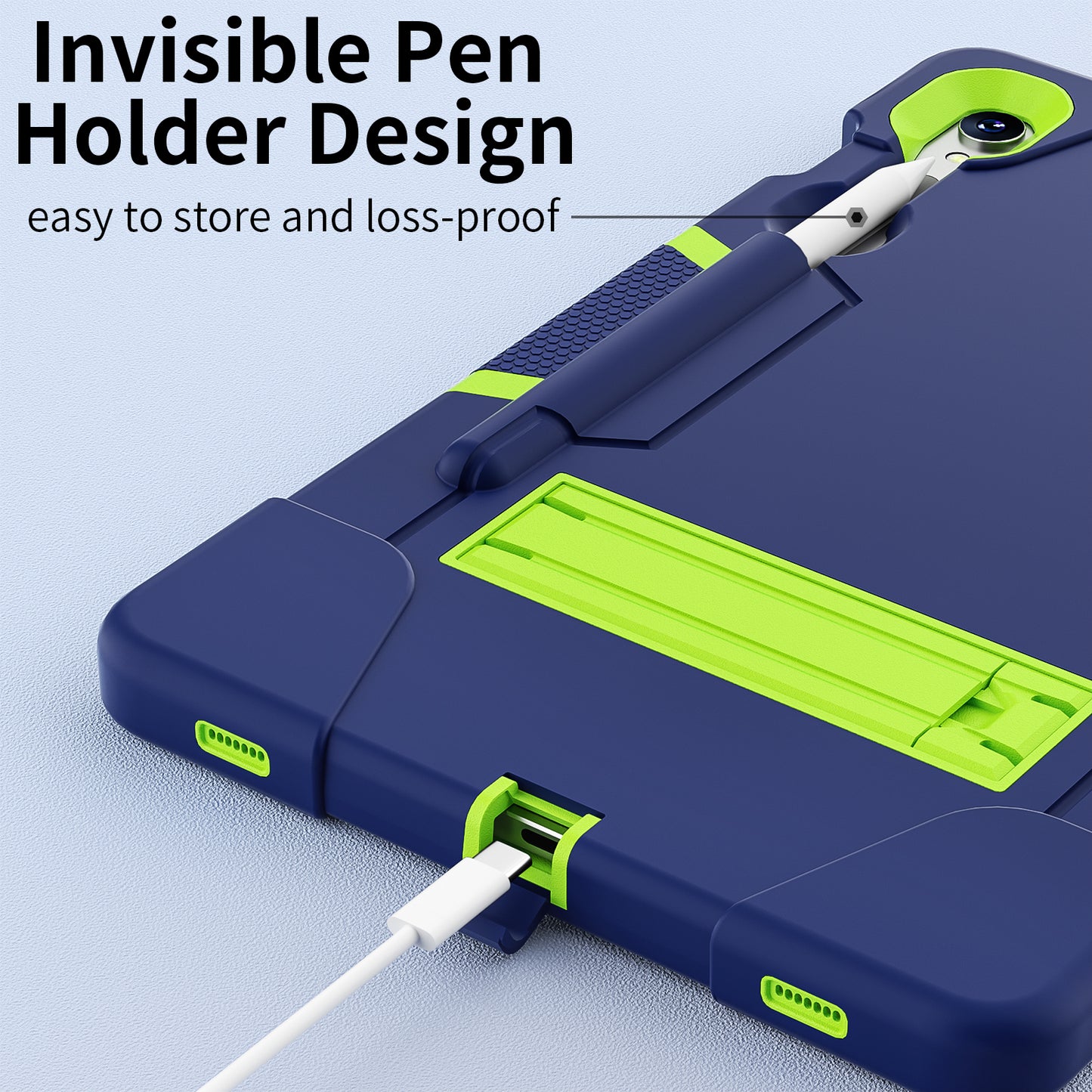 Silicone + PC Tablet Case for Samsung Galaxy Tab S9 SM-X710 / S9 FE SM-X510 Robot Style Dual Color Kickstand Cover - Navy Blue / Yellow Green