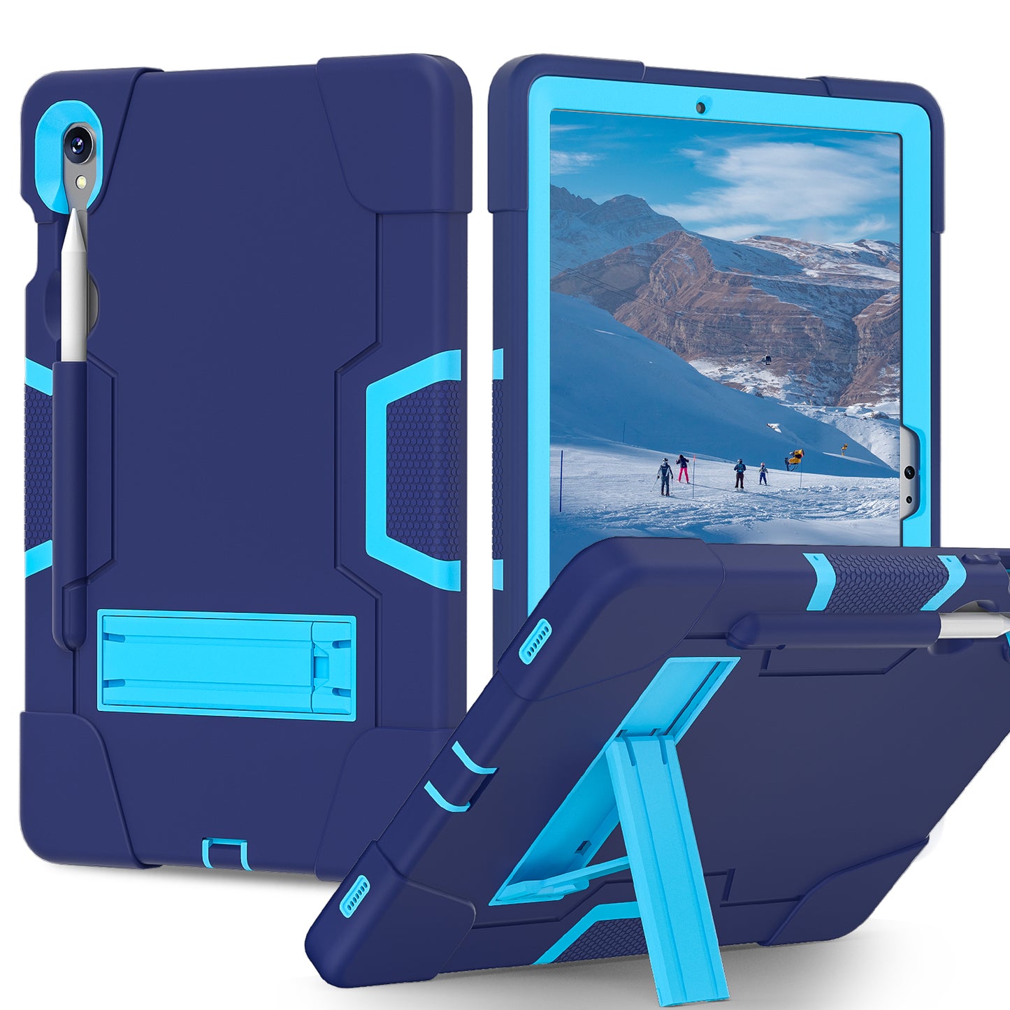 Silicone + PC Tablet Case for Samsung Galaxy Tab S9 SM-X710 / S9 FE SM-X510 Robot Style Dual Color Kickstand Cover - Navy Blue / Blue
