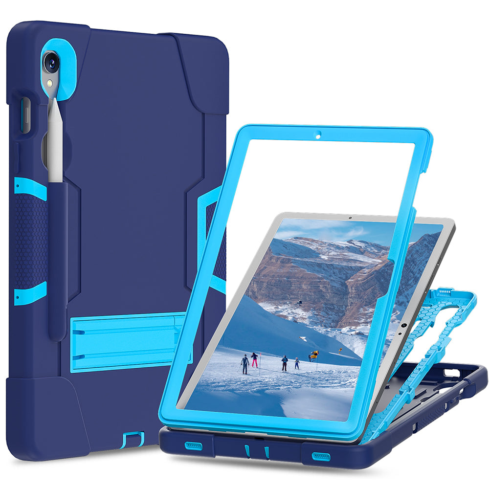 Silicone + PC Tablet Case for Samsung Galaxy Tab S9 SM-X710 / S9 FE SM-X510 Robot Style Dual Color Kickstand Cover - Navy Blue / Blue