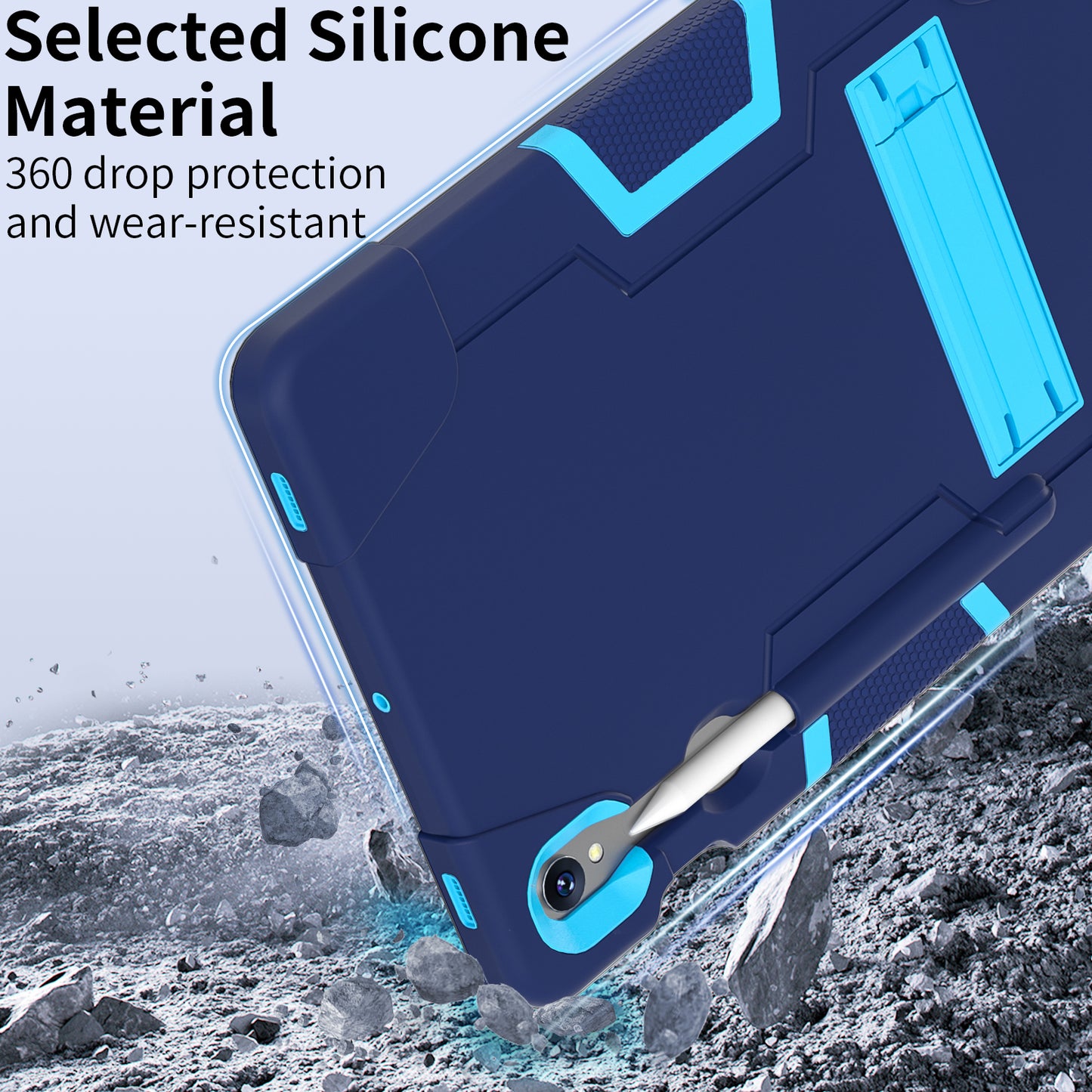 Silicone + PC Tablet Case for Samsung Galaxy Tab S9 SM-X710 / S9 FE SM-X510 Robot Style Dual Color Kickstand Cover - Navy Blue / Blue