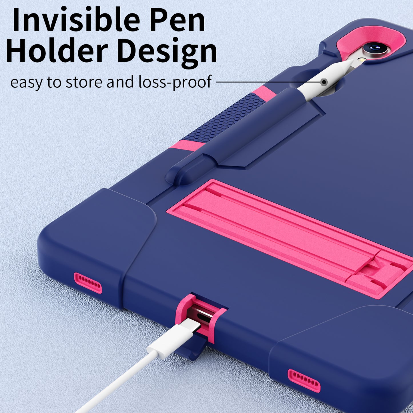 Silicone + PC Tablet Case for Samsung Galaxy Tab S9 SM-X710 / S9 FE SM-X510 Robot Style Dual Color Kickstand Cover - Navy Blue / Rose Red