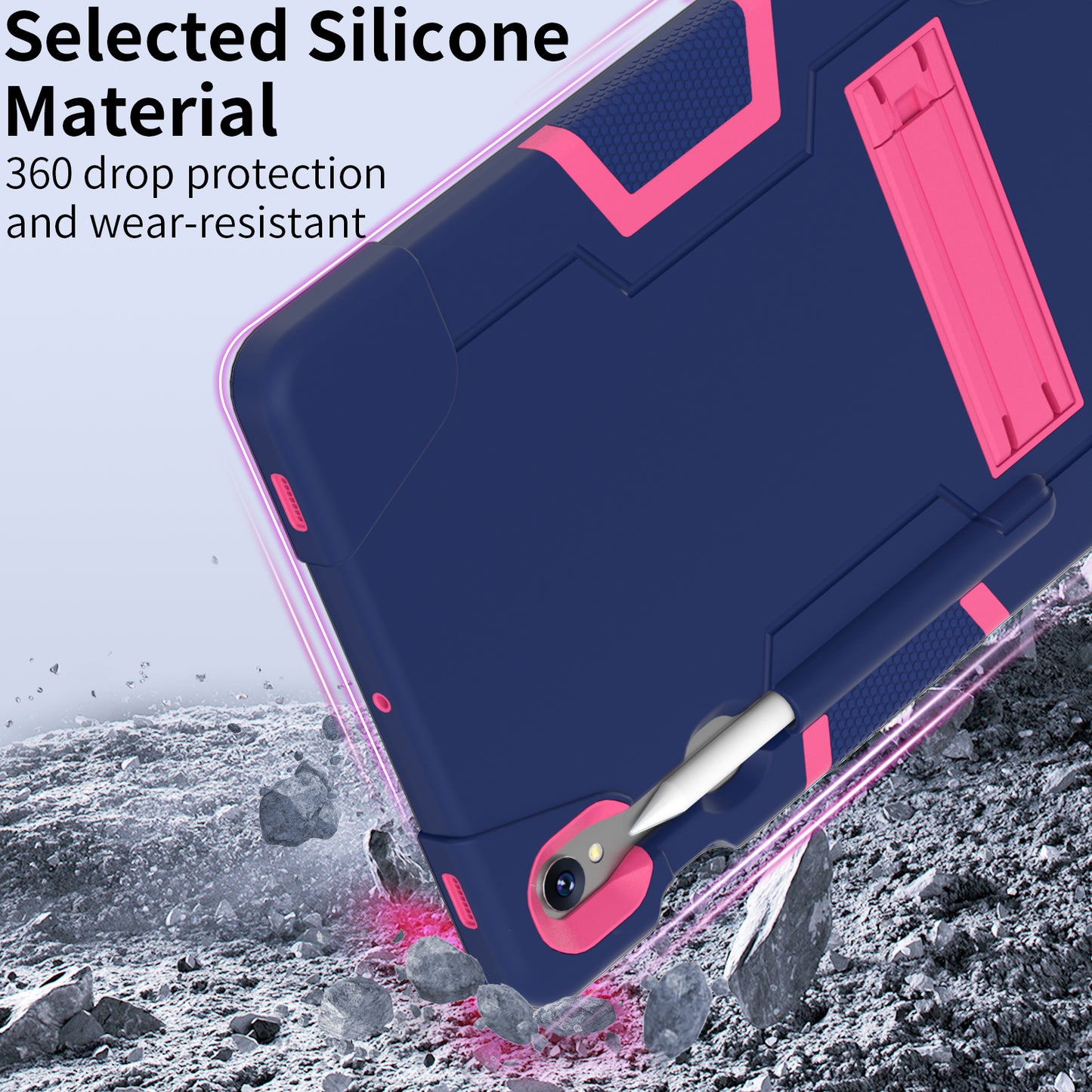 Silicone + PC Tablet Case for Samsung Galaxy Tab S9 SM-X710 / S9 FE SM-X510 Robot Style Dual Color Kickstand Cover - Navy Blue / Rose Red