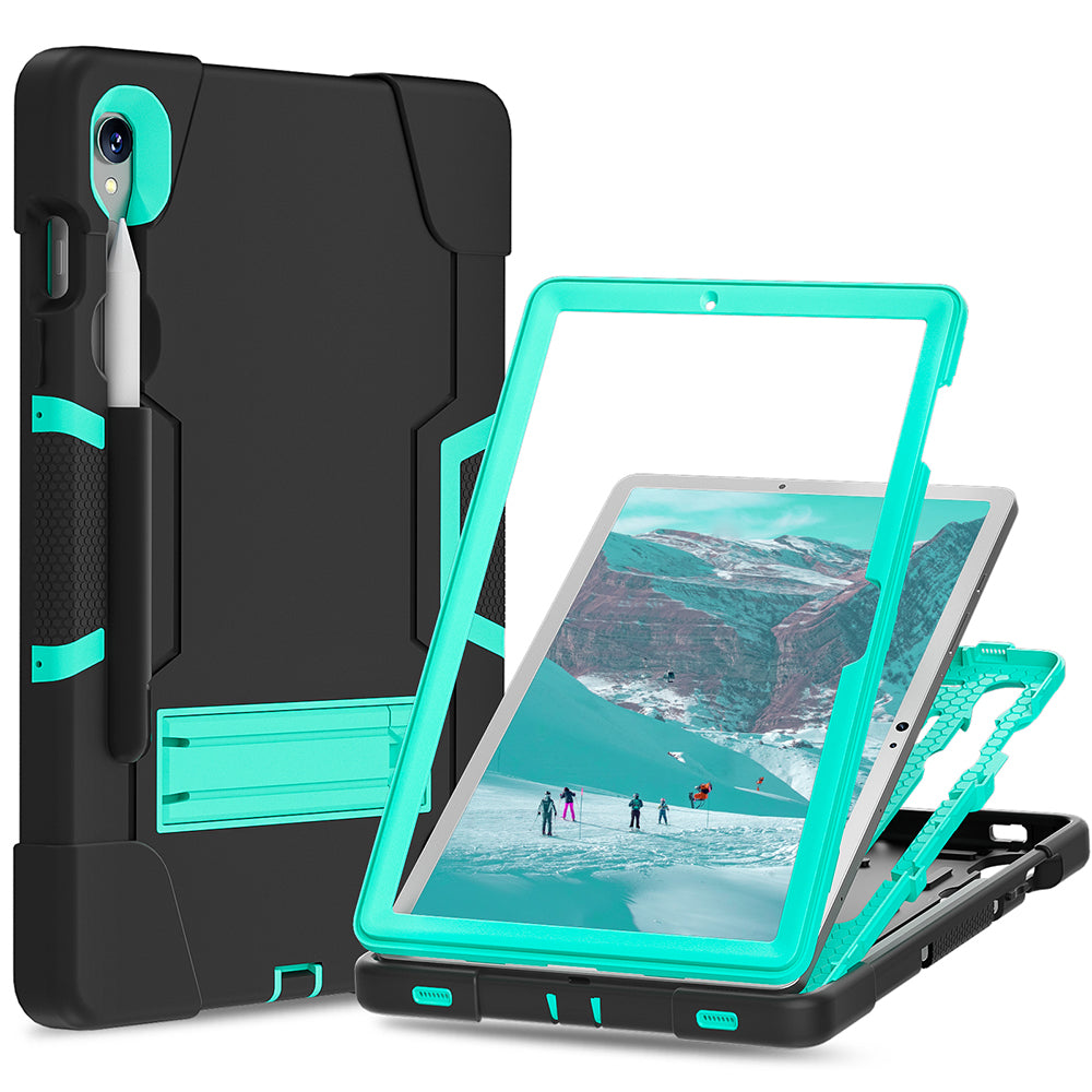Silicone + PC Tablet Case for Samsung Galaxy Tab S9 SM-X710 / S9 FE SM-X510 Robot Style Dual Color Kickstand Cover - Black / Mint Green