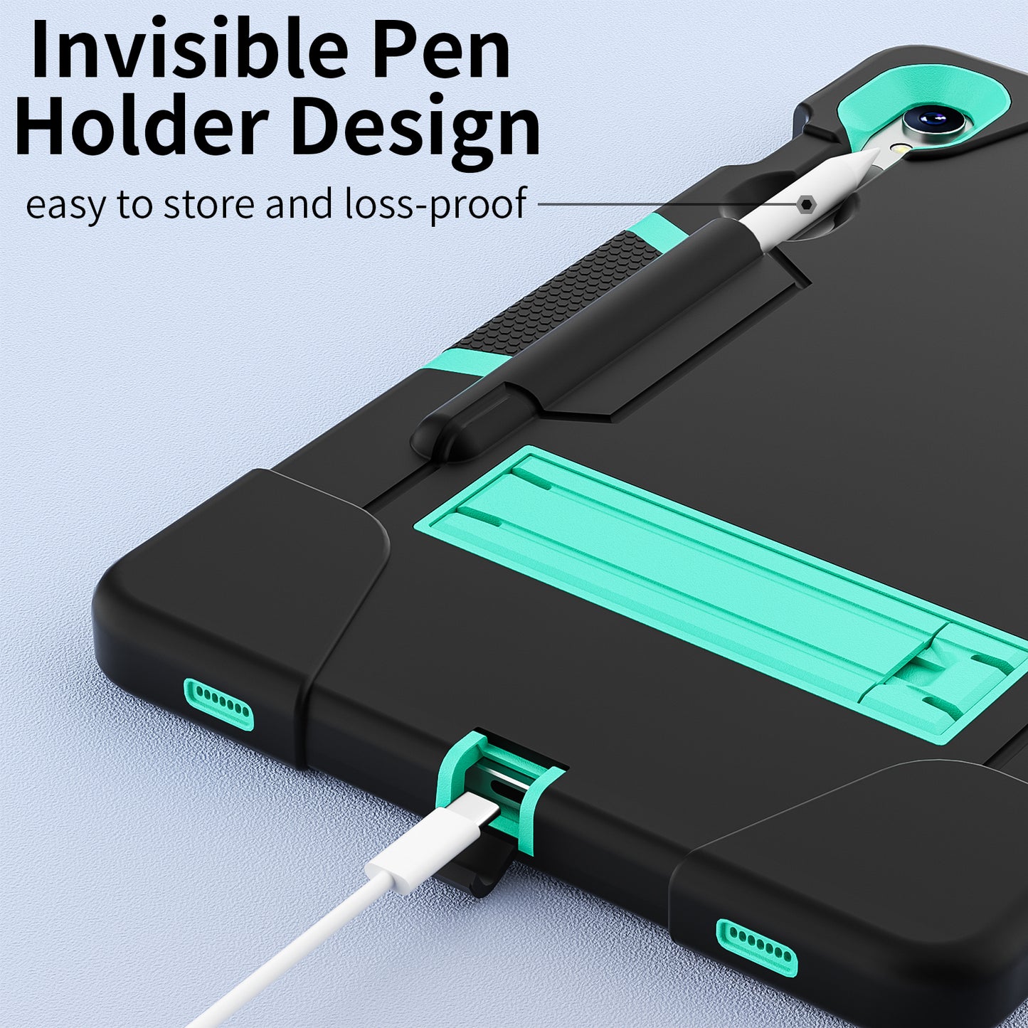 Silicone + PC Tablet Case for Samsung Galaxy Tab S9 SM-X710 / S9 FE SM-X510 Robot Style Dual Color Kickstand Cover - Black / Mint Green