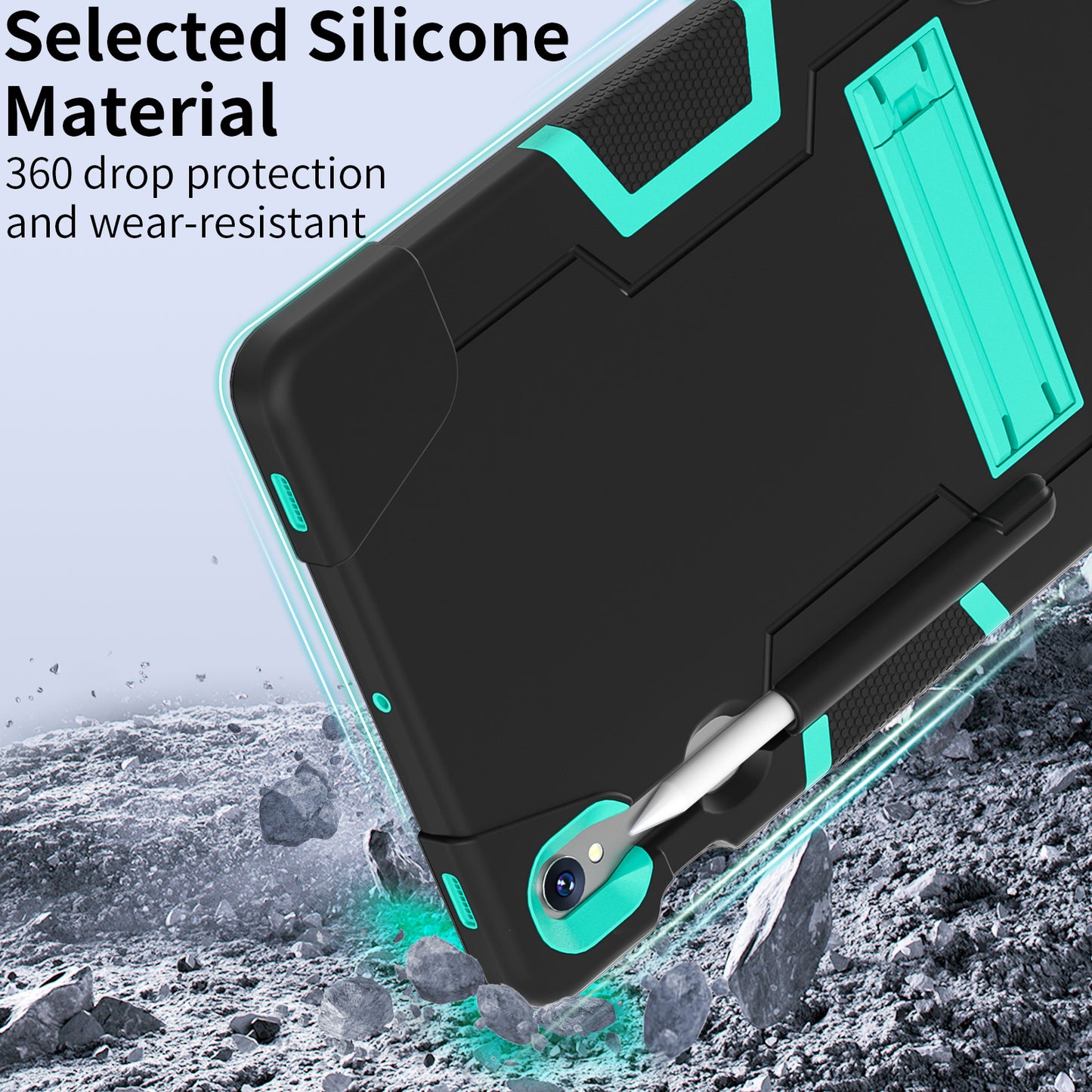 Silicone + PC Tablet Case for Samsung Galaxy Tab S9 SM-X710 / S9 FE SM-X510 Robot Style Dual Color Kickstand Cover - Black / Mint Green