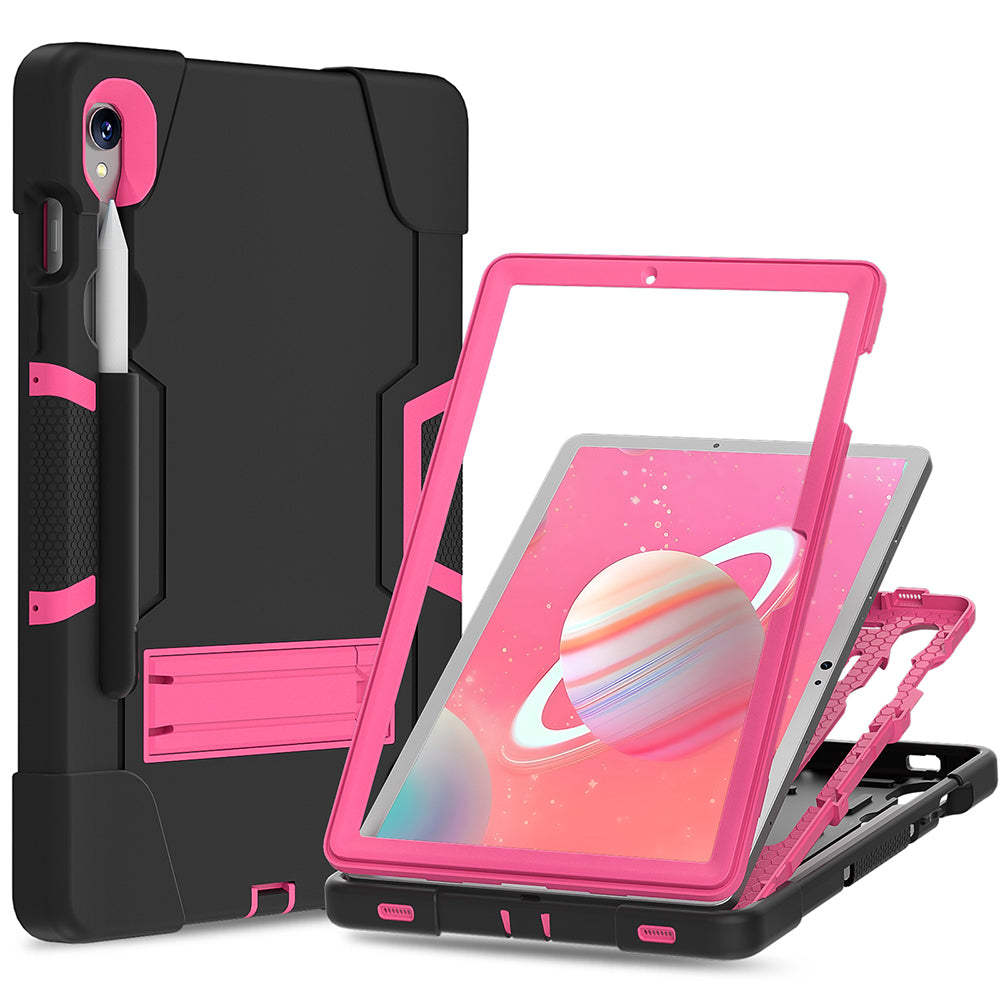Silicone + PC Tablet Case for Samsung Galaxy Tab S9 SM-X710 / S9 FE SM-X510 Robot Style Dual Color Kickstand Cover - Black / Rose Red