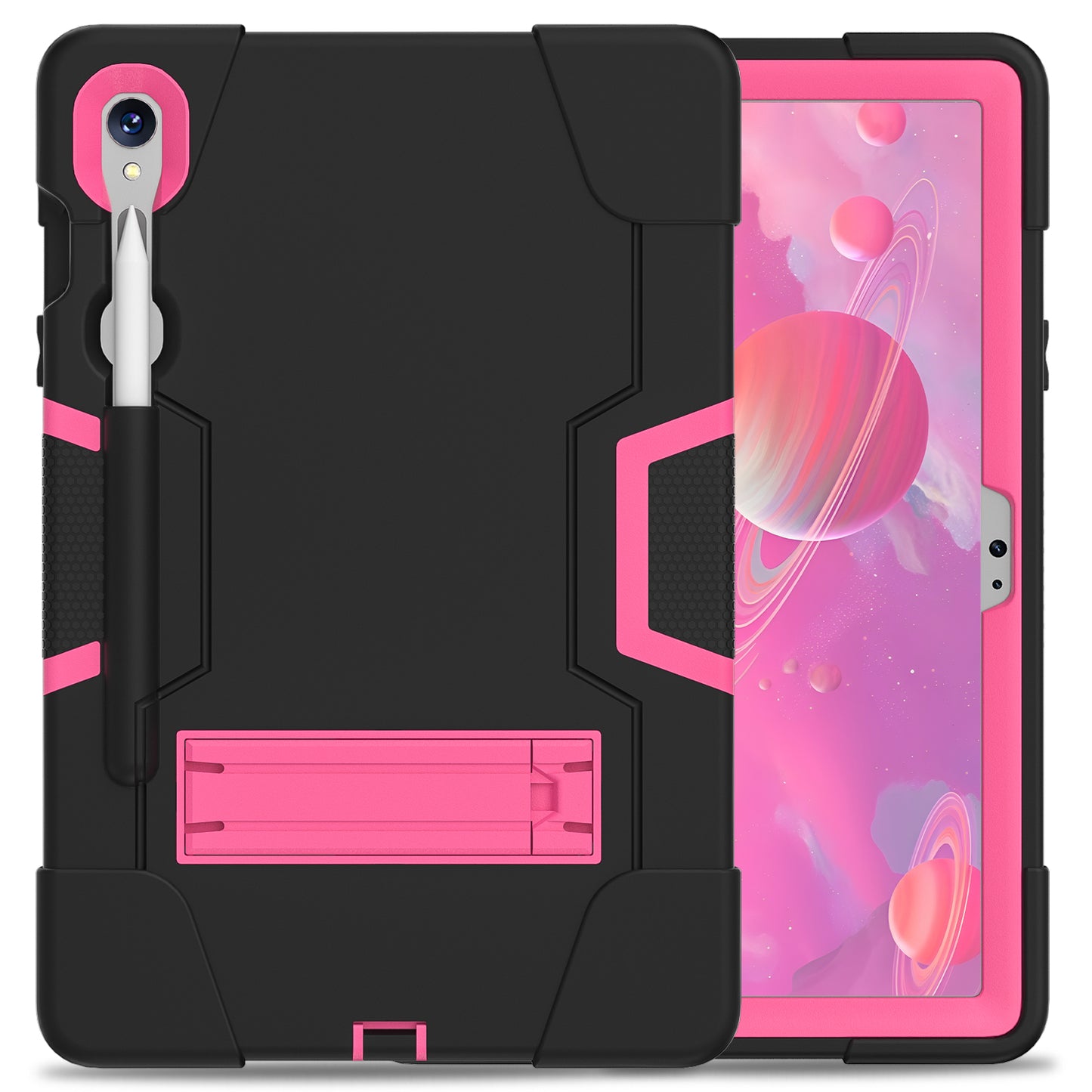 Silicone + PC Tablet Case for Samsung Galaxy Tab S9 SM-X710 / S9 FE SM-X510 Robot Style Dual Color Kickstand Cover - Black / Rose Red