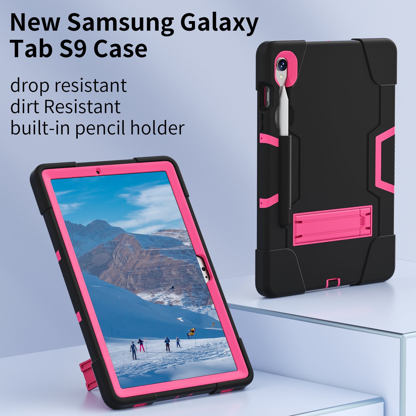 Silicone + PC Tablet Case for Samsung Galaxy Tab S9 SM-X710 / S9 FE SM-X510 Robot Style Dual Color Kickstand Cover - Black / Rose Red
