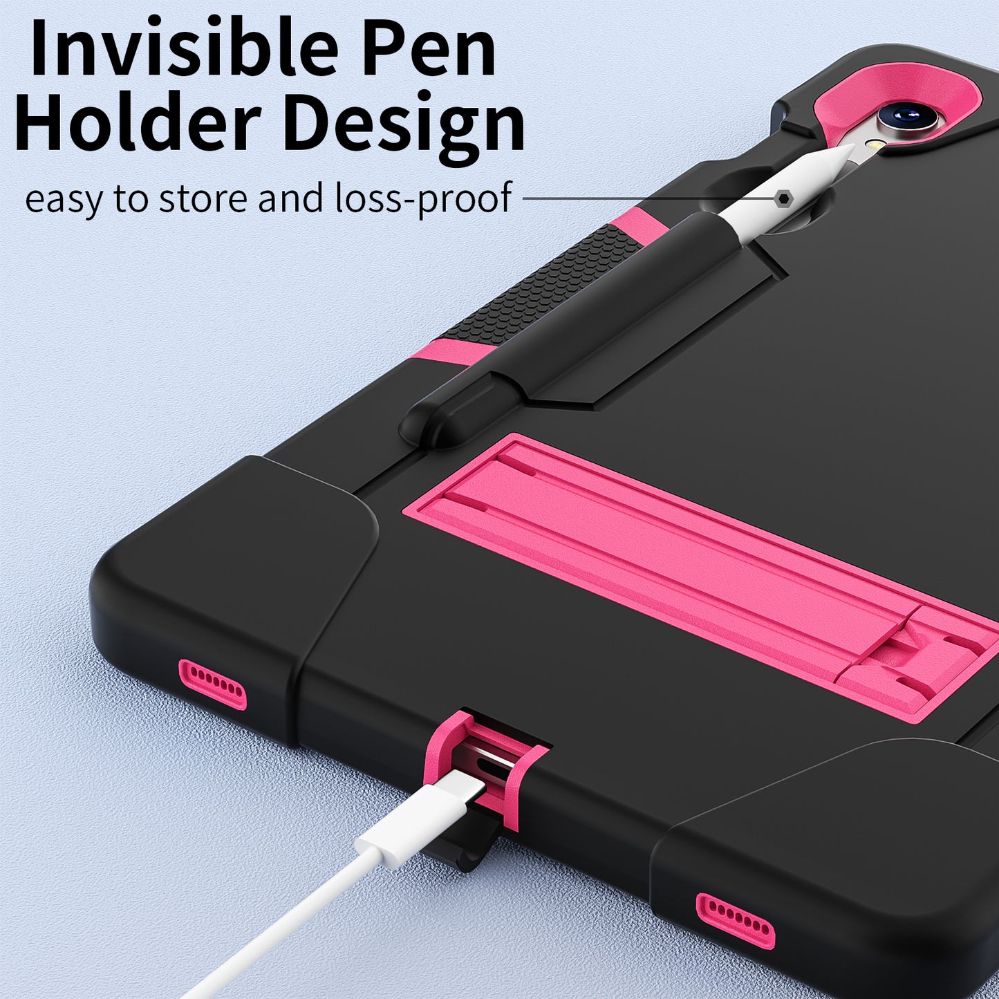 Silicone + PC Tablet Case for Samsung Galaxy Tab S9 SM-X710 / S9 FE SM-X510 Robot Style Dual Color Kickstand Cover - Black / Rose Red