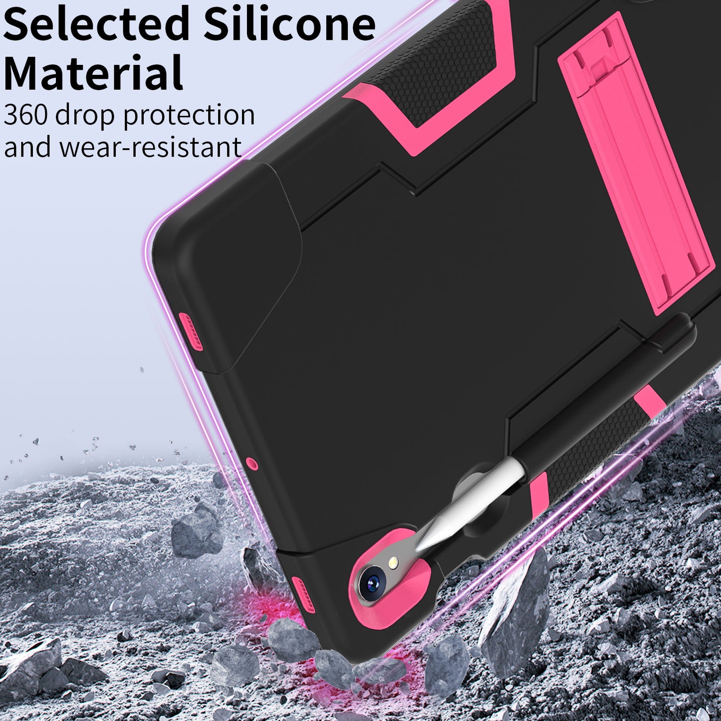Silicone + PC Tablet Case for Samsung Galaxy Tab S9 SM-X710 / S9 FE SM-X510 Robot Style Dual Color Kickstand Cover - Black / Rose Red