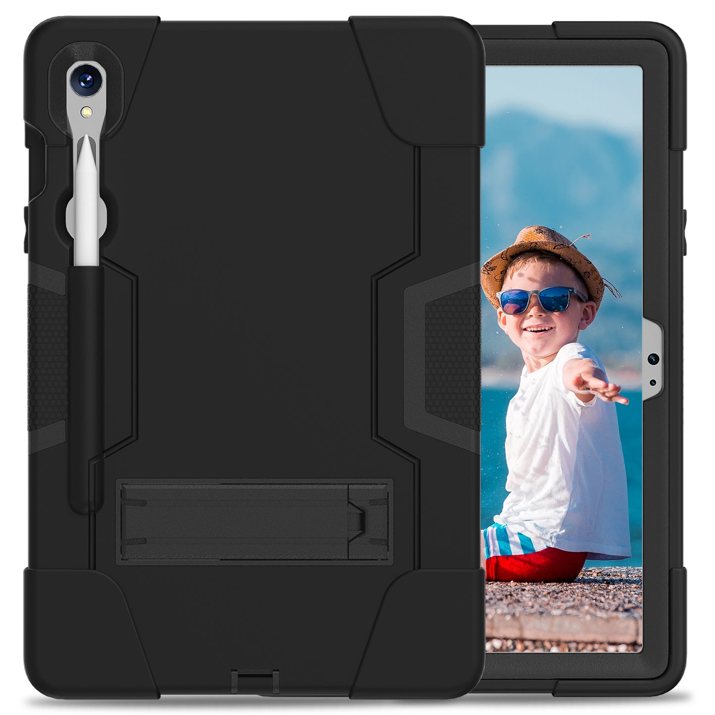 Silicone + PC Tablet Case for Samsung Galaxy Tab S9 SM-X710 / S9 FE SM-X510 Robot Style Dual Color Kickstand Cover - Black