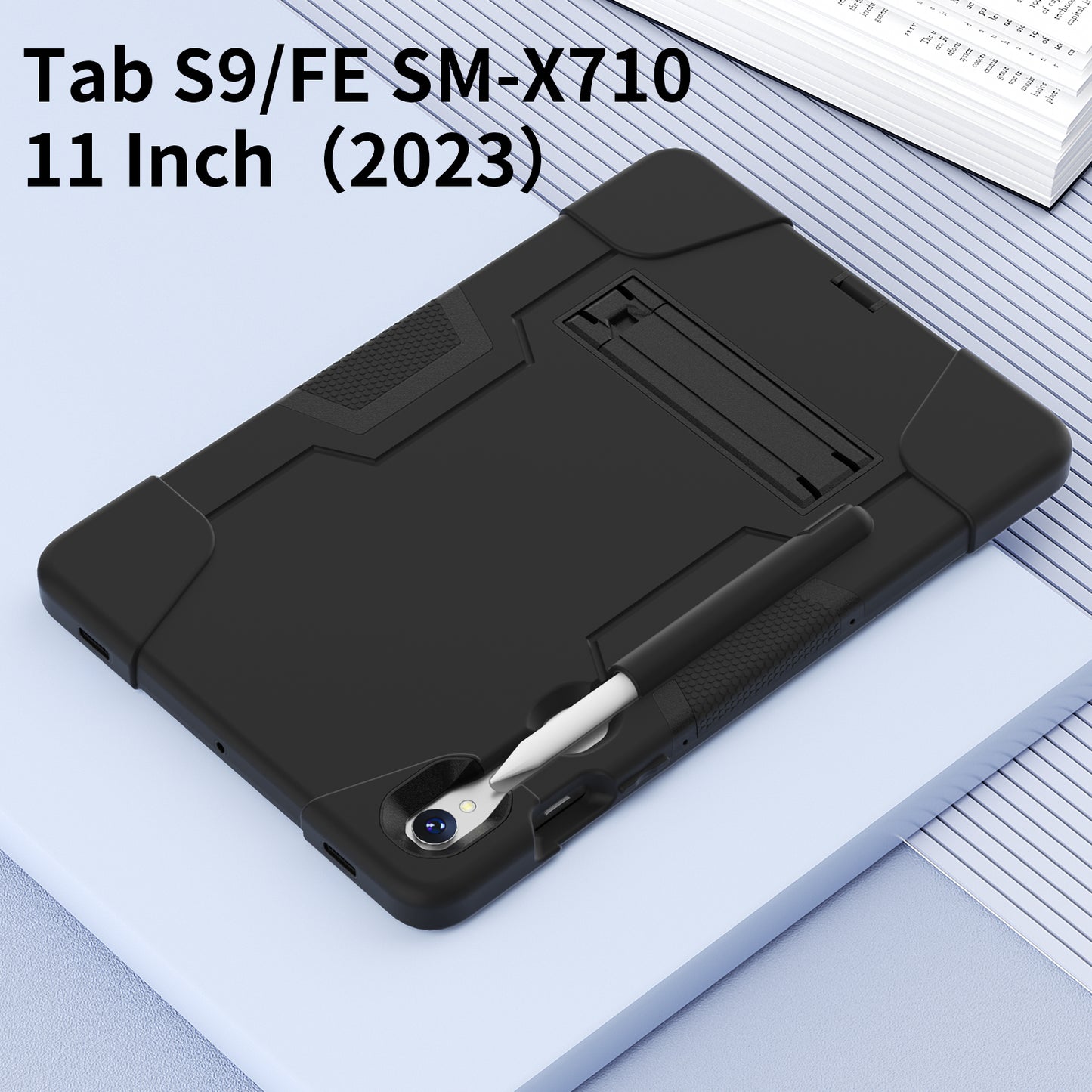 Silicone + PC Tablet Case for Samsung Galaxy Tab S9 SM-X710 / S9 FE SM-X510 Robot Style Dual Color Kickstand Cover - Black