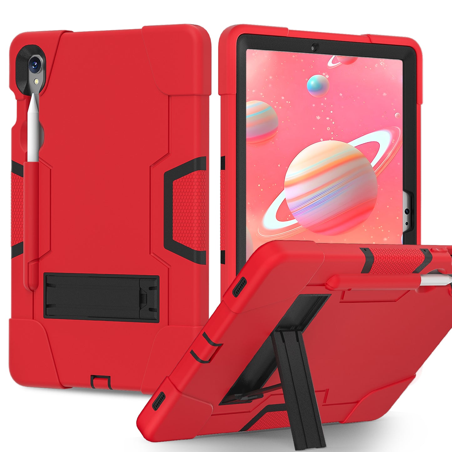 Silicone + PC Tablet Case for Samsung Galaxy Tab S9 SM-X710 / S9 FE SM-X510 Robot Style Dual Color Kickstand Cover - Red / Black