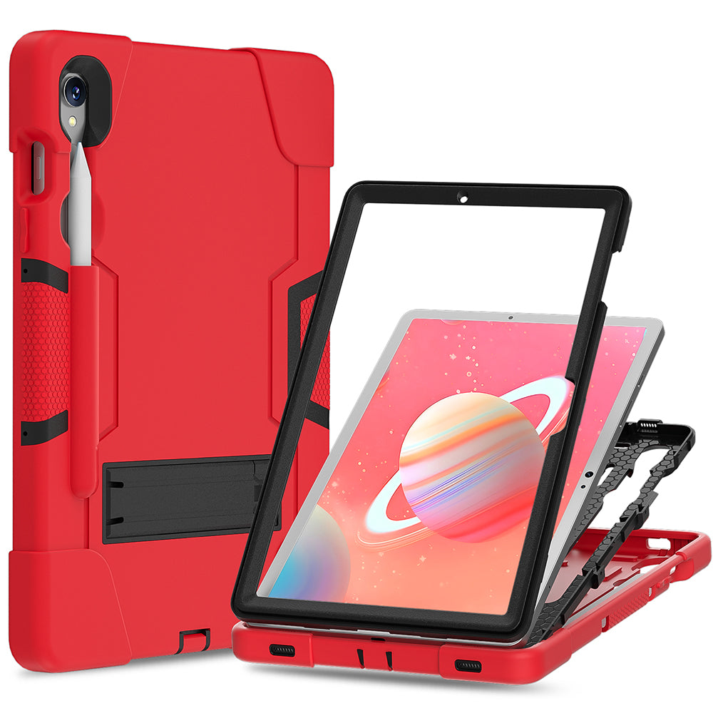 Silicone + PC Tablet Case for Samsung Galaxy Tab S9 SM-X710 / S9 FE SM-X510 Robot Style Dual Color Kickstand Cover - Red / Black