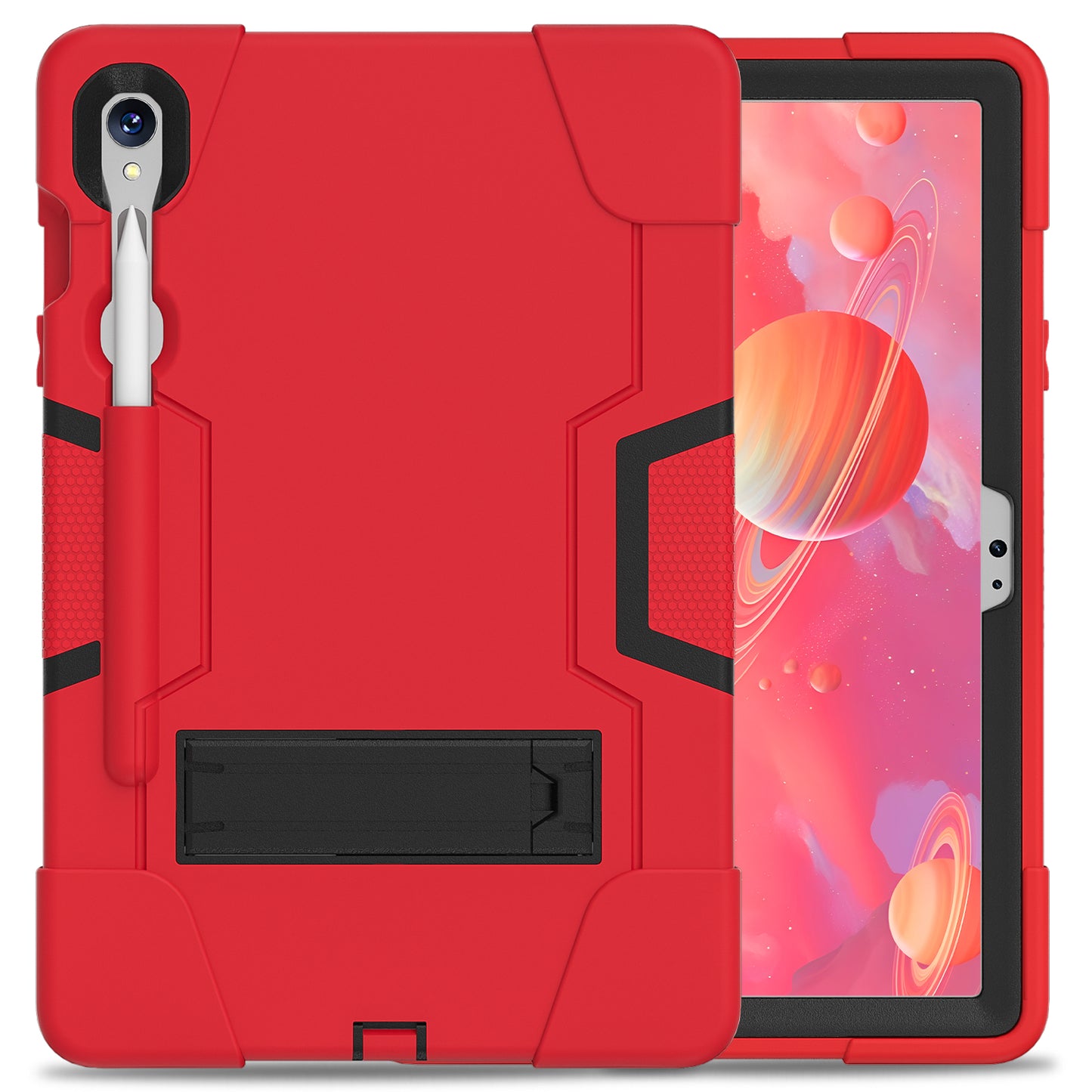 Silicone + PC Tablet Case for Samsung Galaxy Tab S9 SM-X710 / S9 FE SM-X510 Robot Style Dual Color Kickstand Cover - Red / Black