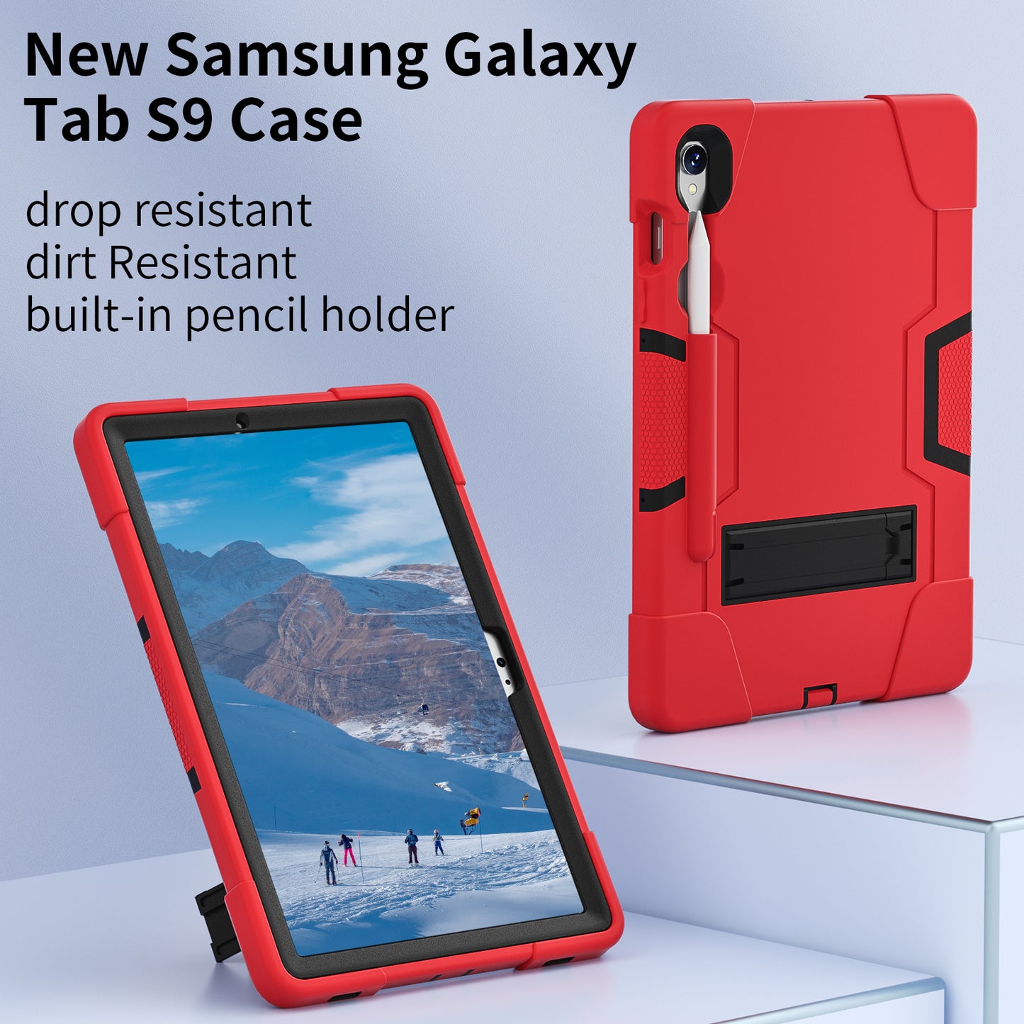 Silicone + PC Tablet Case for Samsung Galaxy Tab S9 SM-X710 / S9 FE SM-X510 Robot Style Dual Color Kickstand Cover - Red / Black