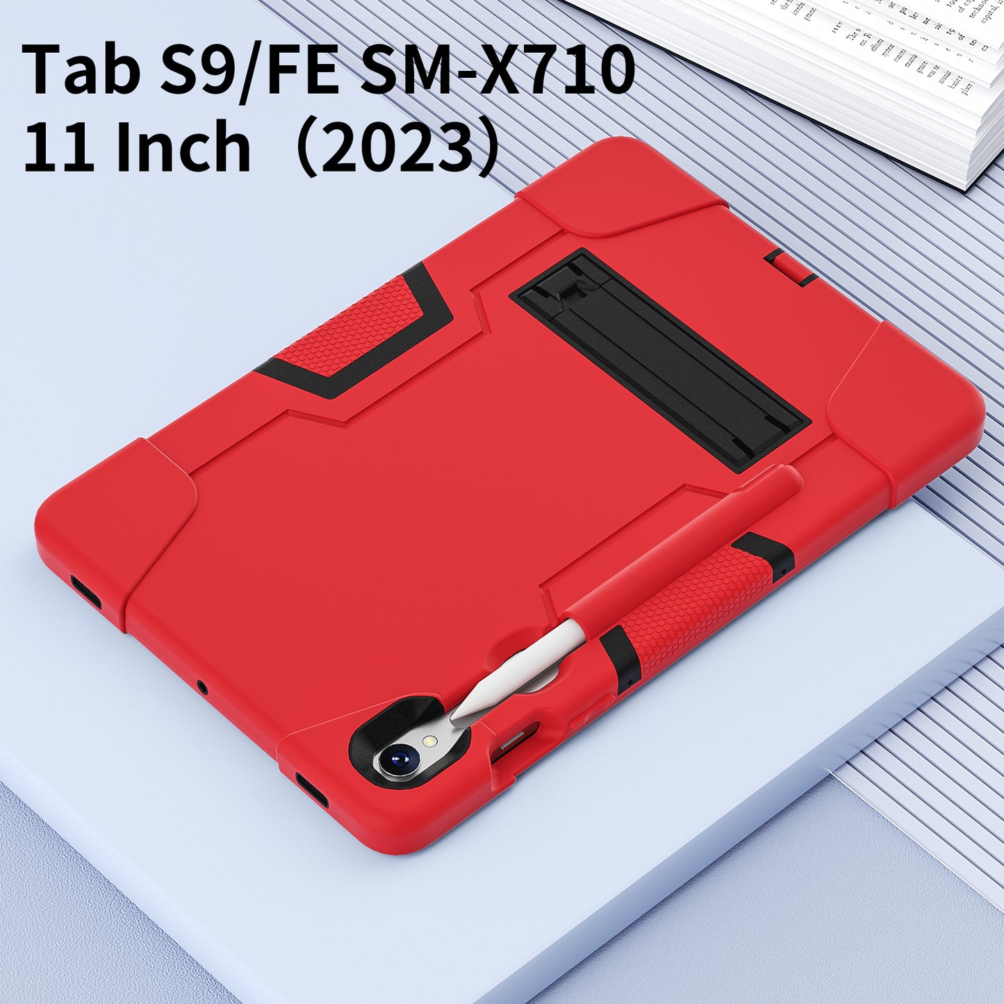Silicone + PC Tablet Case for Samsung Galaxy Tab S9 SM-X710 / S9 FE SM-X510 Robot Style Dual Color Kickstand Cover - Red / Black