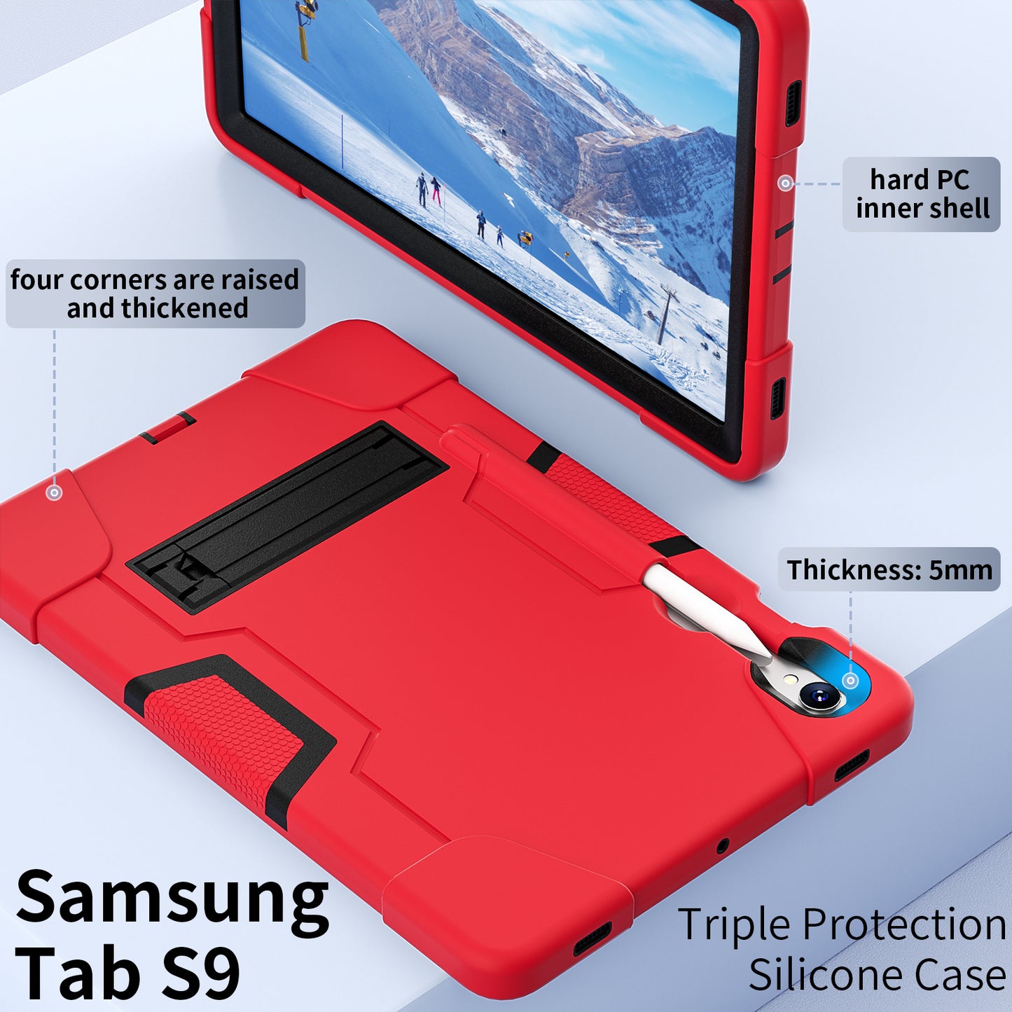 Silicone + PC Tablet Case for Samsung Galaxy Tab S9 SM-X710 / S9 FE SM-X510 Robot Style Dual Color Kickstand Cover - Red / Black