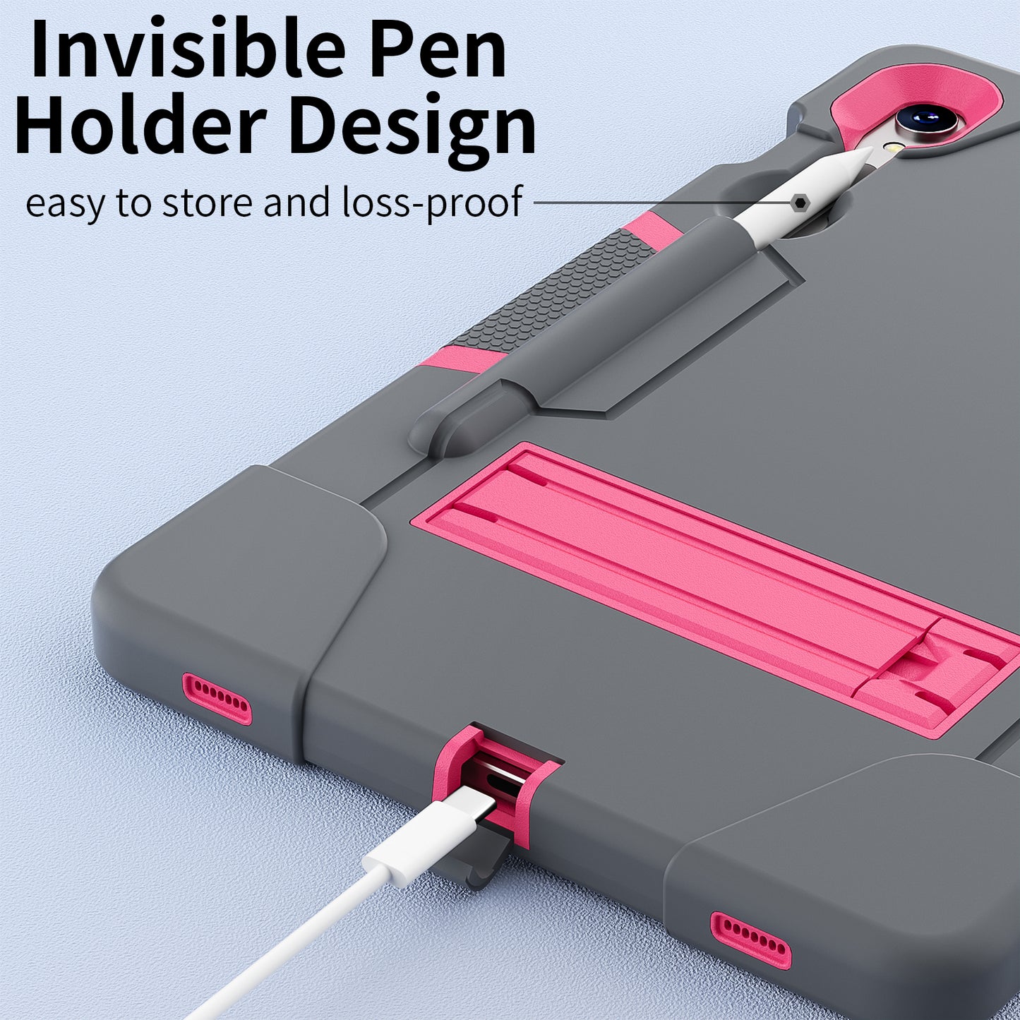 Silicone + PC Tablet Case for Samsung Galaxy Tab S9 SM-X710 / S9 FE SM-X510 Robot Style Dual Color Kickstand Cover - Grey / Rose Red