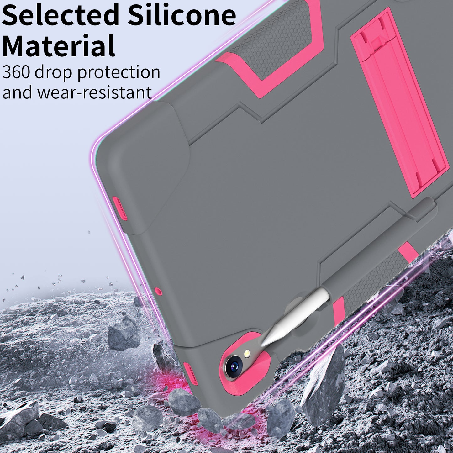 Silicone + PC Tablet Case for Samsung Galaxy Tab S9 SM-X710 / S9 FE SM-X510 Robot Style Dual Color Kickstand Cover - Grey / Rose Red