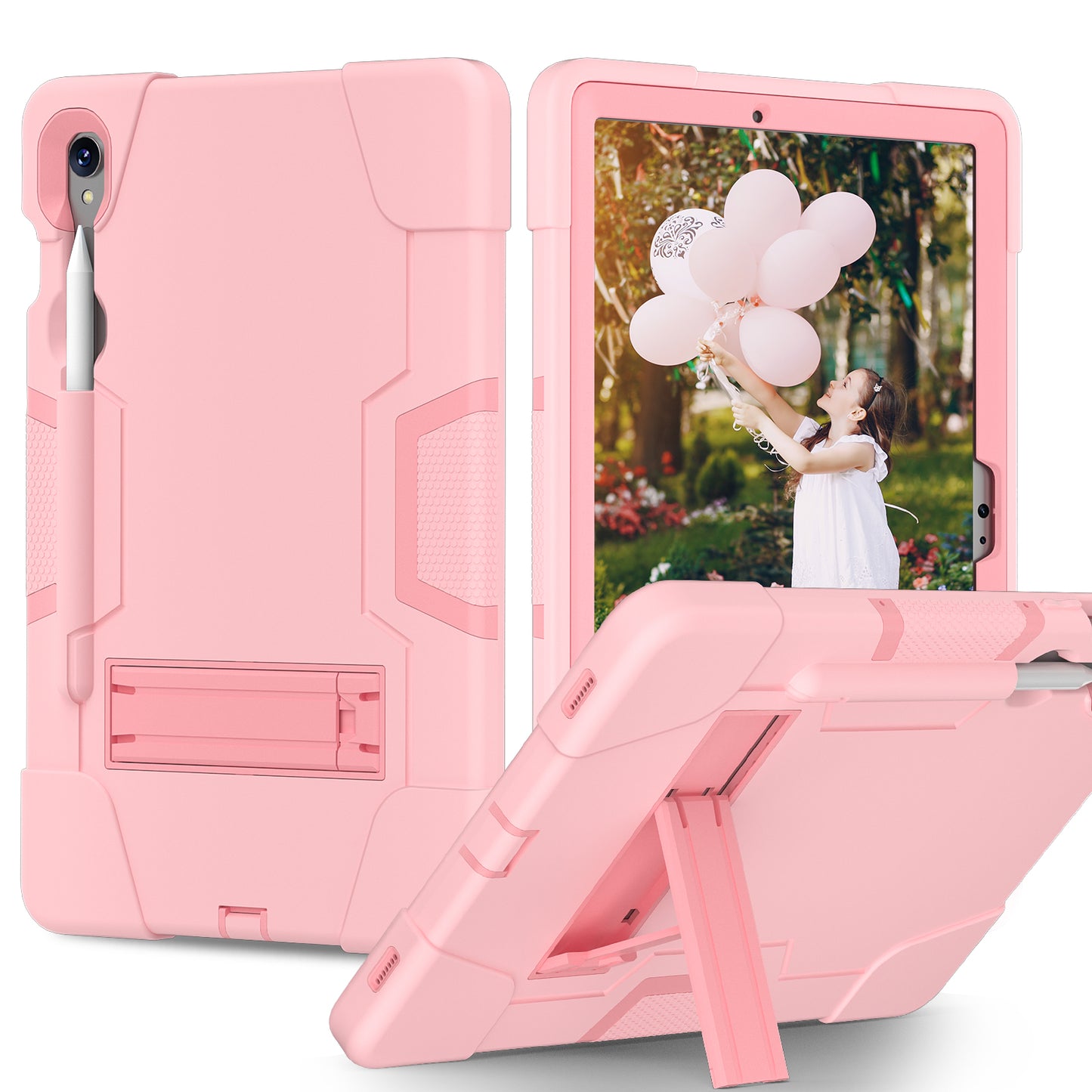 Silicone + PC Tablet Case for Samsung Galaxy Tab S9 SM-X710 / S9 FE SM-X510 Robot Style Dual Color Kickstand Cover - Rose Gold
