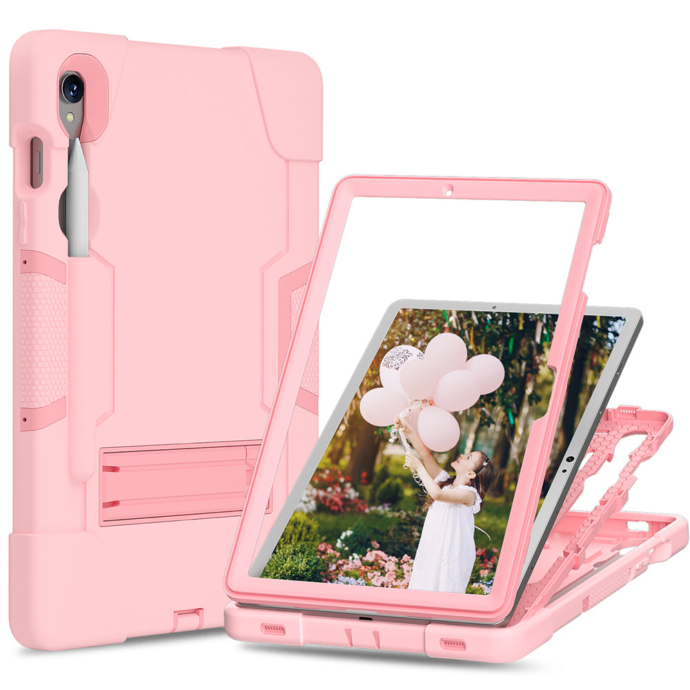 Silicone + PC Tablet Case for Samsung Galaxy Tab S9 SM-X710 / S9 FE SM-X510 Robot Style Dual Color Kickstand Cover - Rose Gold