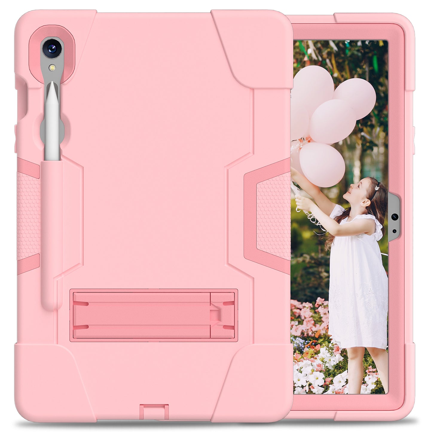Silicone + PC Tablet Case for Samsung Galaxy Tab S9 SM-X710 / S9 FE SM-X510 Robot Style Dual Color Kickstand Cover - Rose Gold