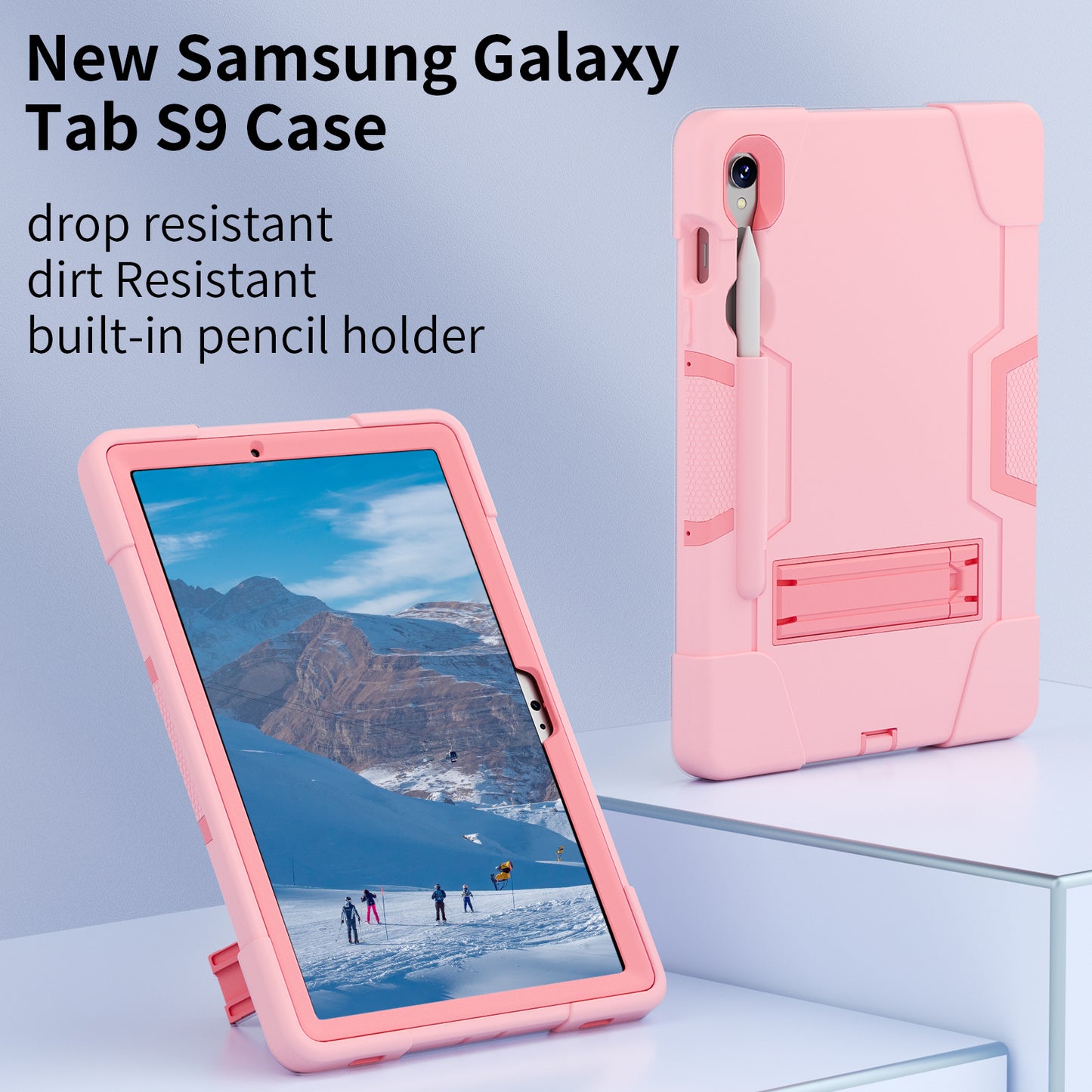 Silicone + PC Tablet Case for Samsung Galaxy Tab S9 SM-X710 / S9 FE SM-X510 Robot Style Dual Color Kickstand Cover - Rose Gold