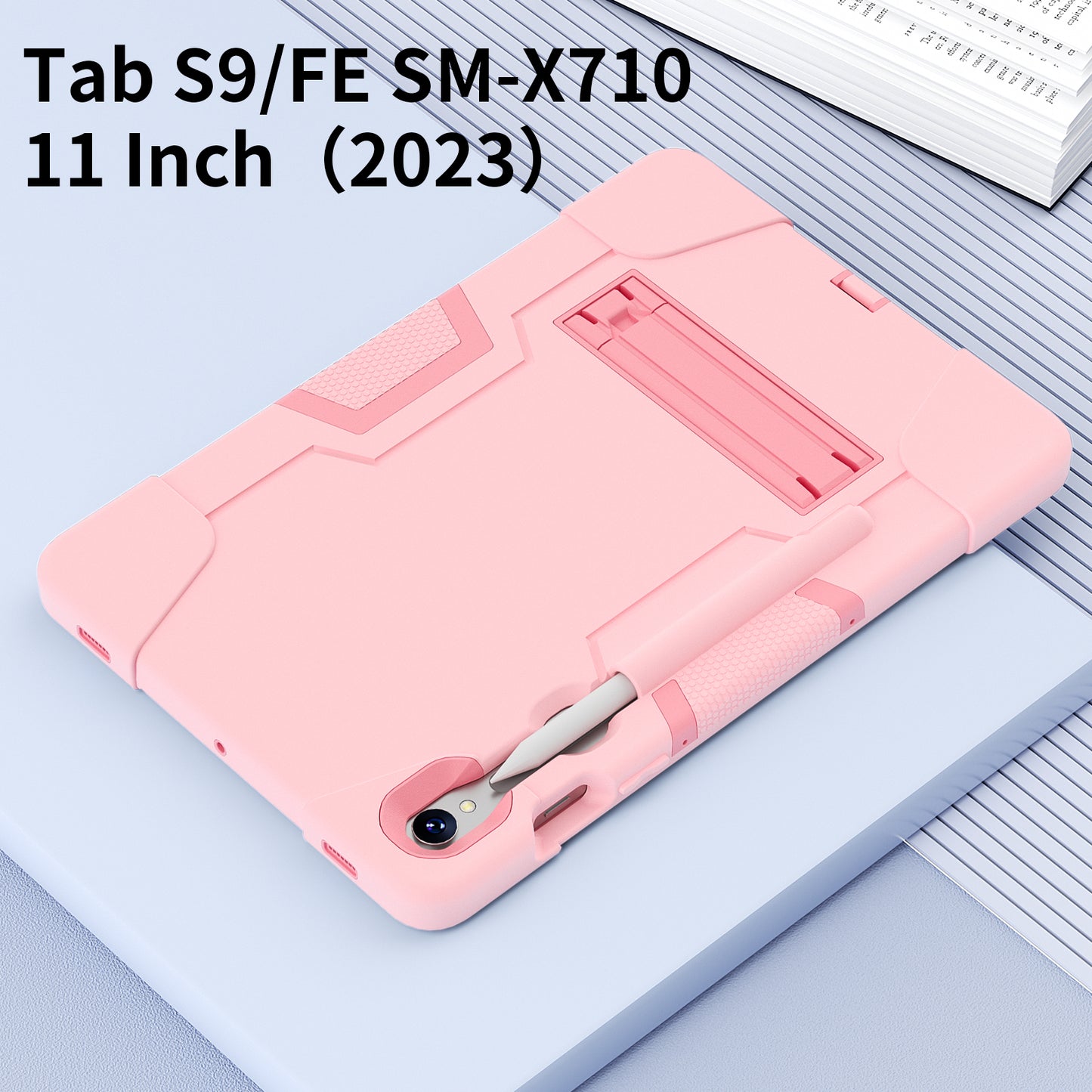 Silicone + PC Tablet Case for Samsung Galaxy Tab S9 SM-X710 / S9 FE SM-X510 Robot Style Dual Color Kickstand Cover - Rose Gold