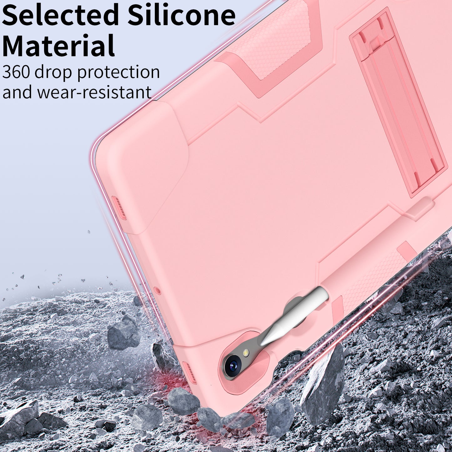 Silicone + PC Tablet Case for Samsung Galaxy Tab S9 SM-X710 / S9 FE SM-X510 Robot Style Dual Color Kickstand Cover - Rose Gold