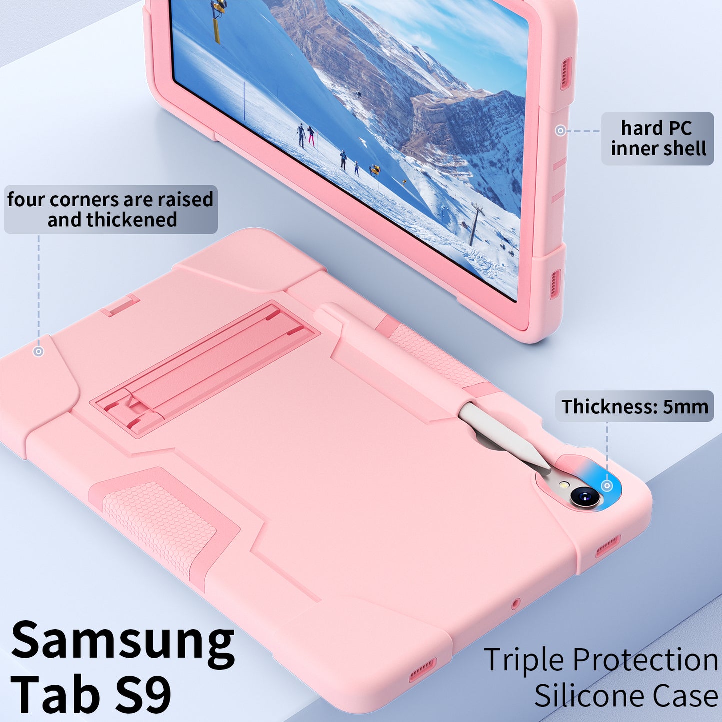Silicone + PC Tablet Case for Samsung Galaxy Tab S9 SM-X710 / S9 FE SM-X510 Robot Style Dual Color Kickstand Cover - Rose Gold
