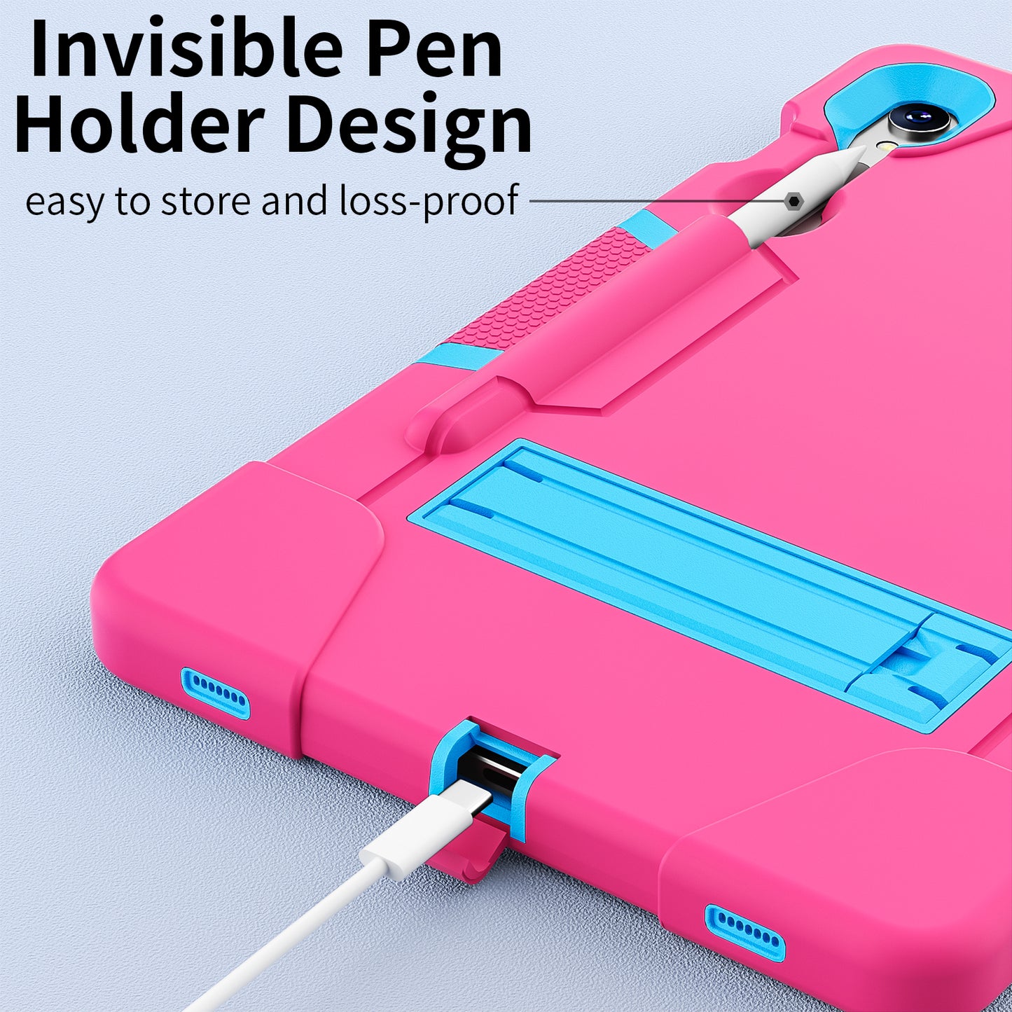 Silicone + PC Tablet Case for Samsung Galaxy Tab S9 SM-X710 / S9 FE SM-X510 Robot Style Dual Color Kickstand Cover - Rose Red / Blue