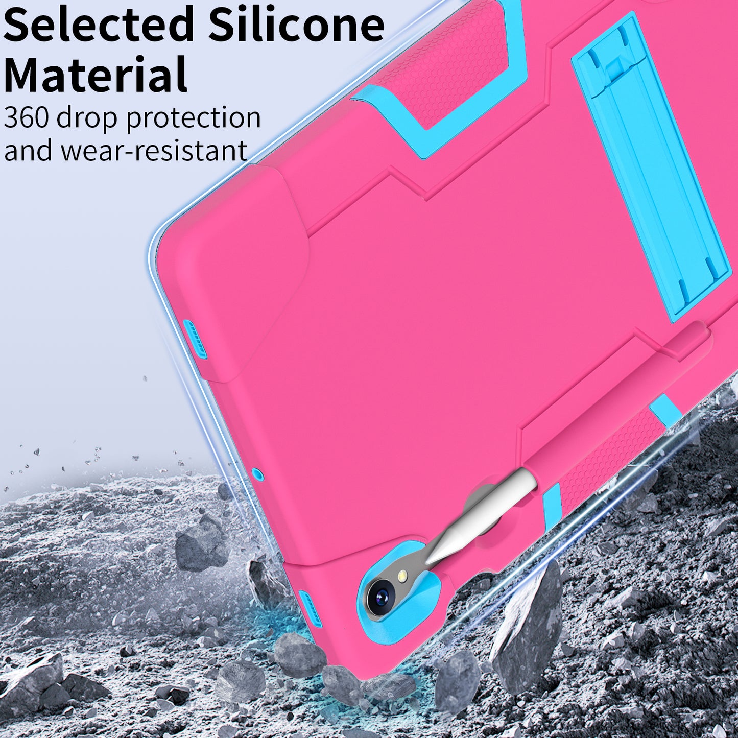 Silicone + PC Tablet Case for Samsung Galaxy Tab S9 SM-X710 / S9 FE SM-X510 Robot Style Dual Color Kickstand Cover - Rose Red / Blue
