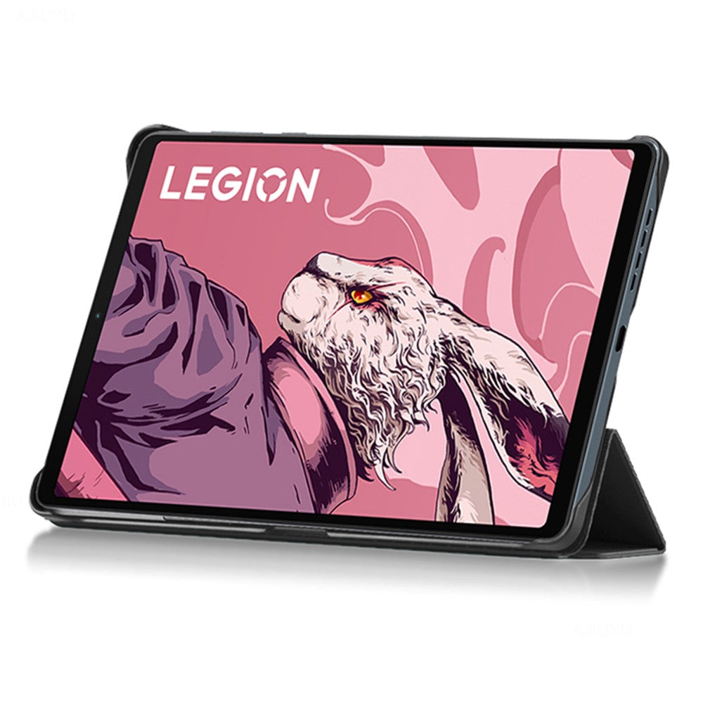 PU Leather Smart Case for Lenovo Legion Y700 , Trifold Stand Heat Dissipation Tablet Cover - Black+Black