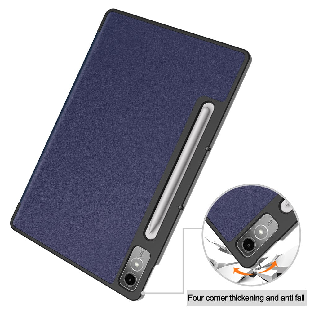 For Lenovo Tab P12 PU Leather Case Tri-fold Stand Full Protection Tablet Cover - Dark Blue