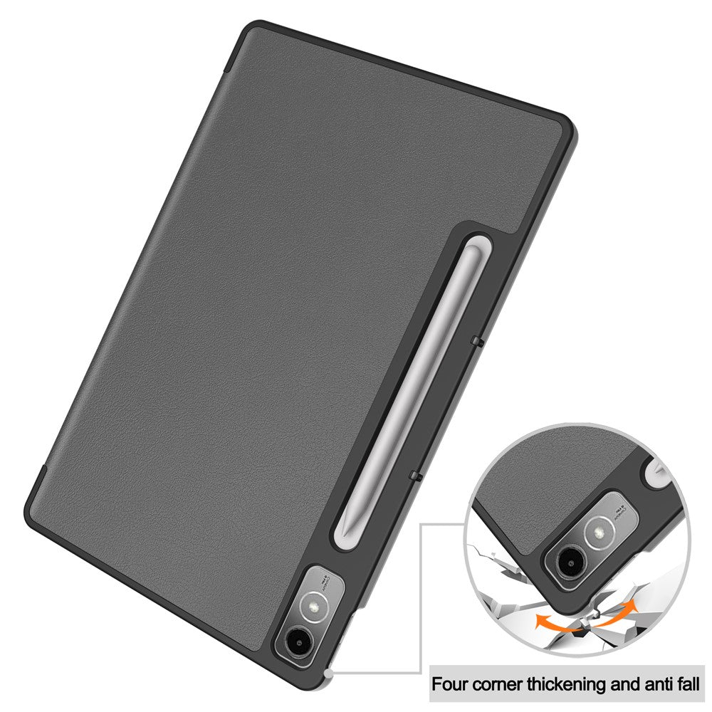 For Lenovo Tab P12 PU Leather Case Tri-fold Stand Full Protection Tablet Cover - Grey