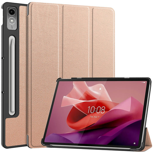 For Lenovo Tab P12 PU Leather Case Tri-fold Stand Full Protection Tablet Cover - Rose Gold