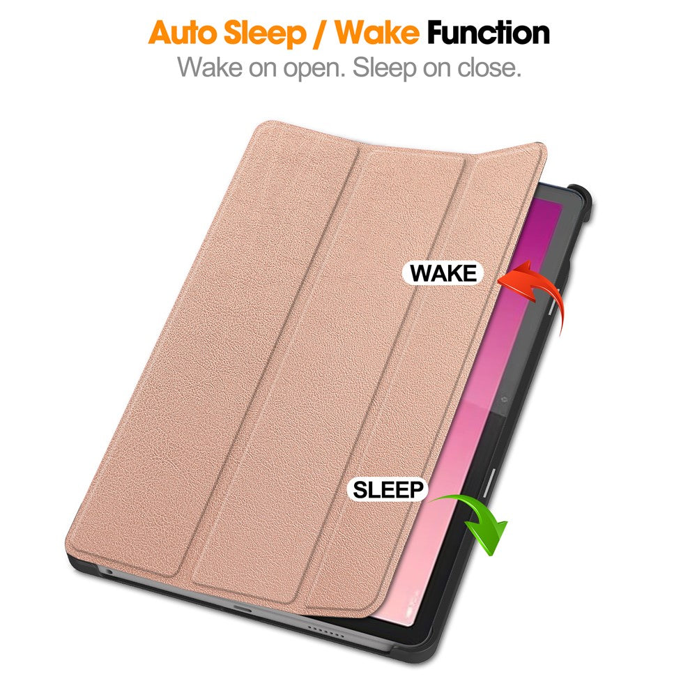 For Lenovo Tab P12 PU Leather Case Tri-fold Stand Full Protection Tablet Cover - Rose Gold