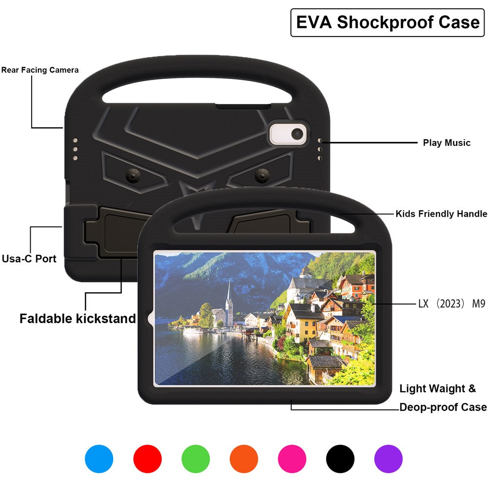 For Lenovo Tab M9 Sparrow Style EVA Case Foldable Kickstand Tablet Protective Cover with Portable Handle - Black