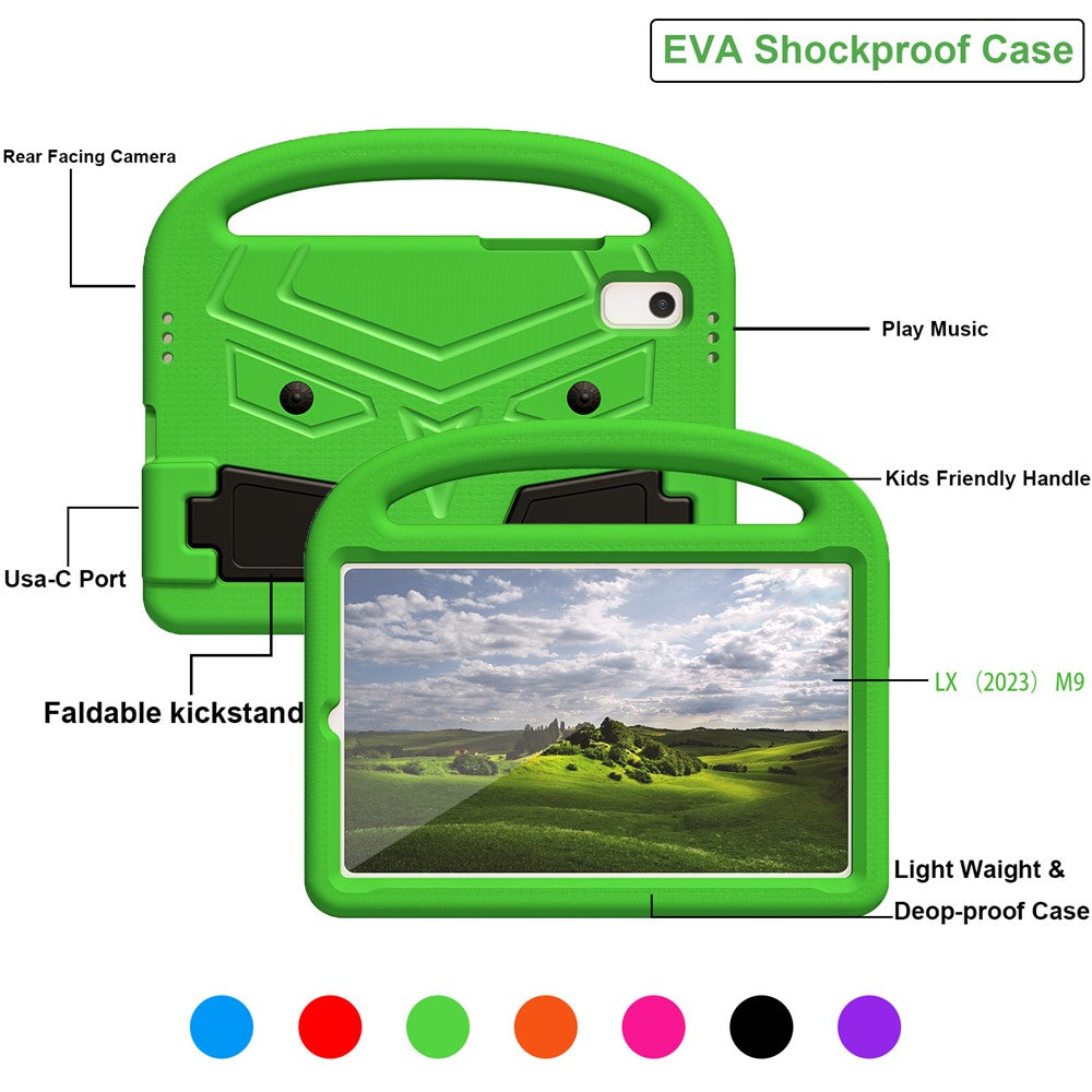 For Lenovo Tab M9 Sparrow Style EVA Case Foldable Kickstand Tablet Protective Cover with Portable Handle - Green