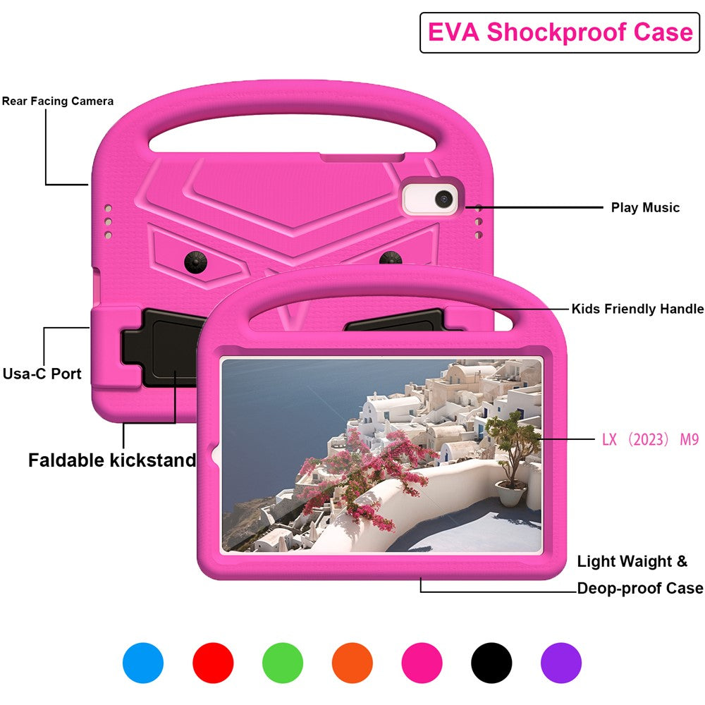 For Lenovo Tab M9 Sparrow Style EVA Case Foldable Kickstand Tablet Protective Cover with Portable Handle - Rose
