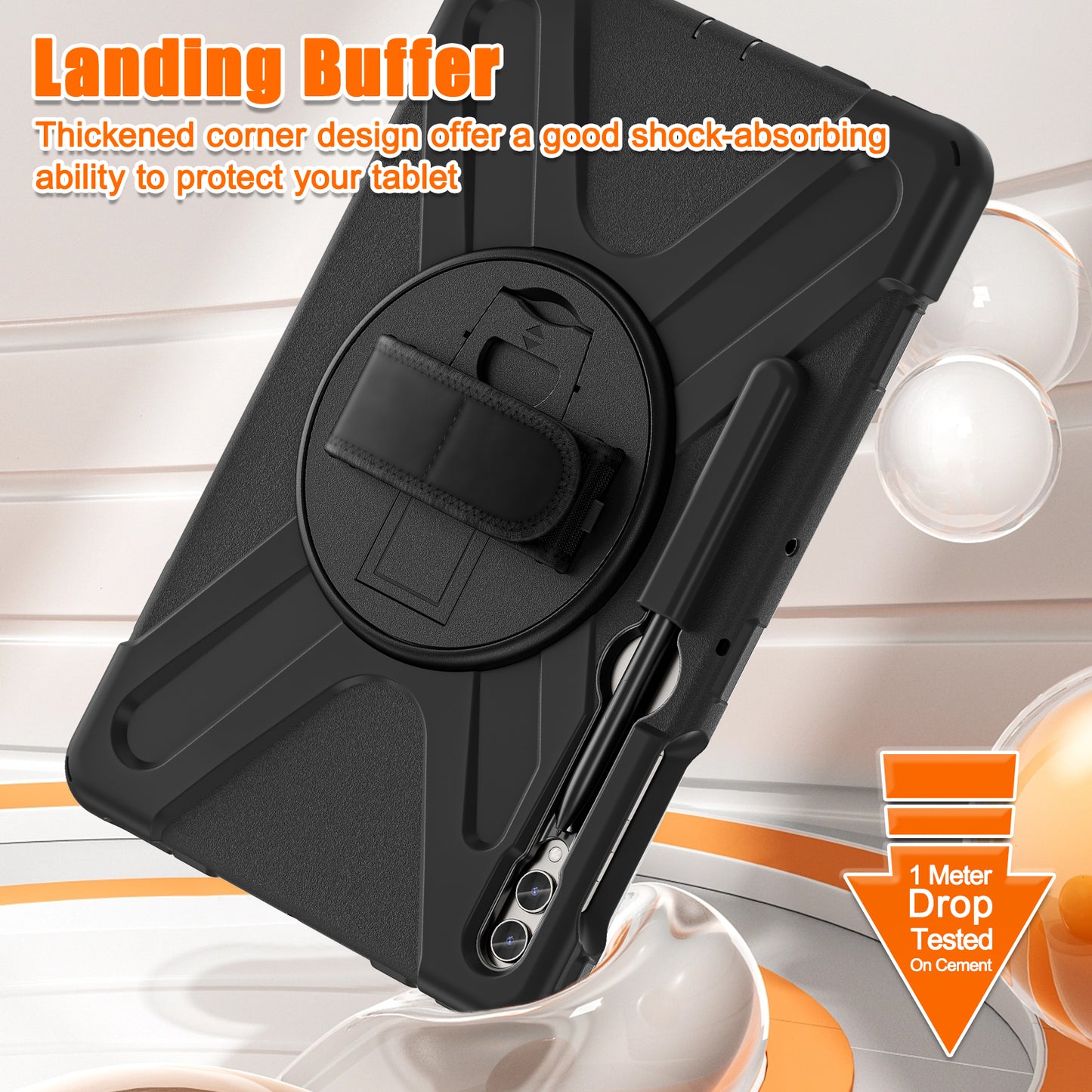 For Samsung Galaxy Tab S10+ X826 / S9 FE+ / S9+ / S8+ / S7+ Wrist Strap Tablet Case Anti-Scratch PC+Silicone Kickstand Cover - Black