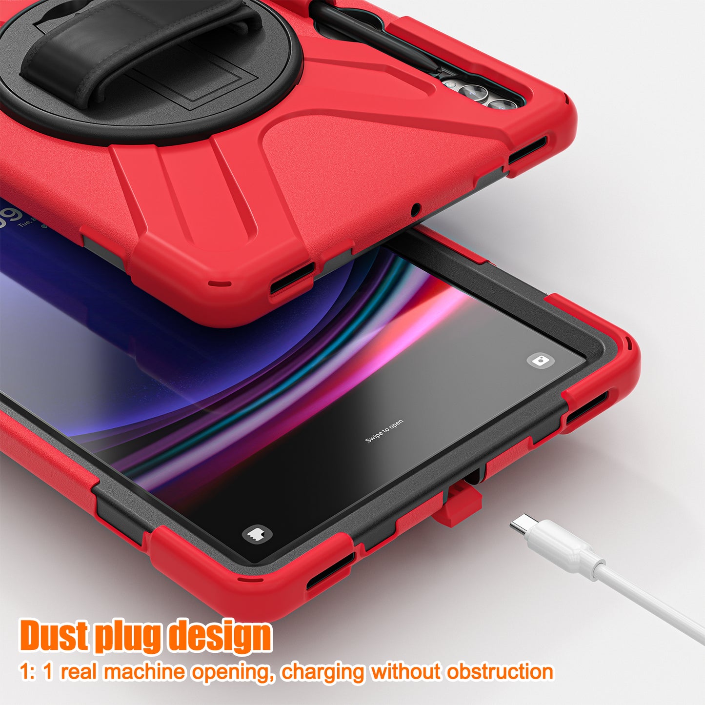 For Samsung Galaxy Tab S10+ X826 / S9 FE+ / S9+ / S8+ / S7+ Wrist Strap Tablet Case Anti-Scratch PC+Silicone Kickstand Cover - Red