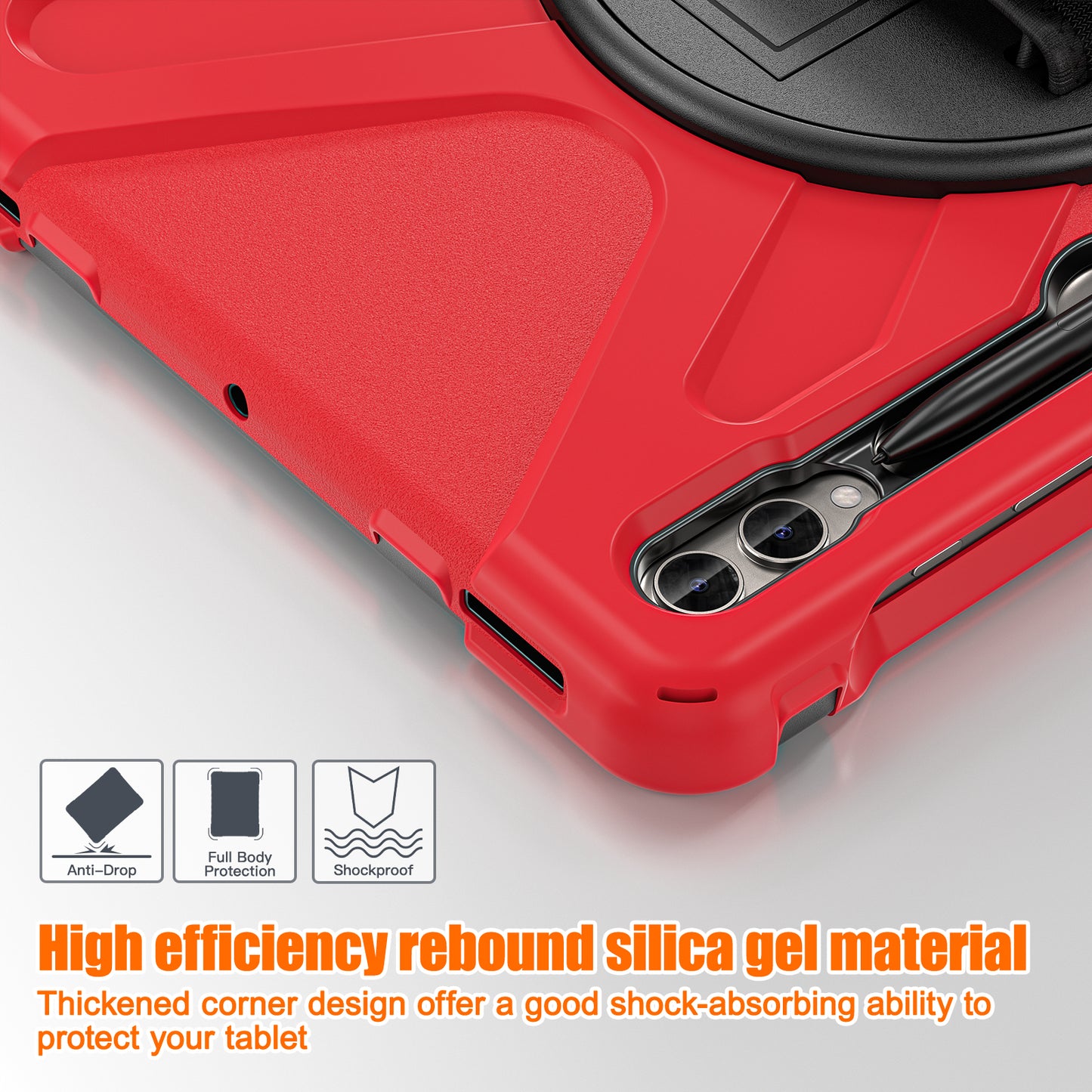 For Samsung Galaxy Tab S10+ X826 / S9 FE+ / S9+ / S8+ / S7+ Wrist Strap Tablet Case Anti-Scratch PC+Silicone Kickstand Cover - Red