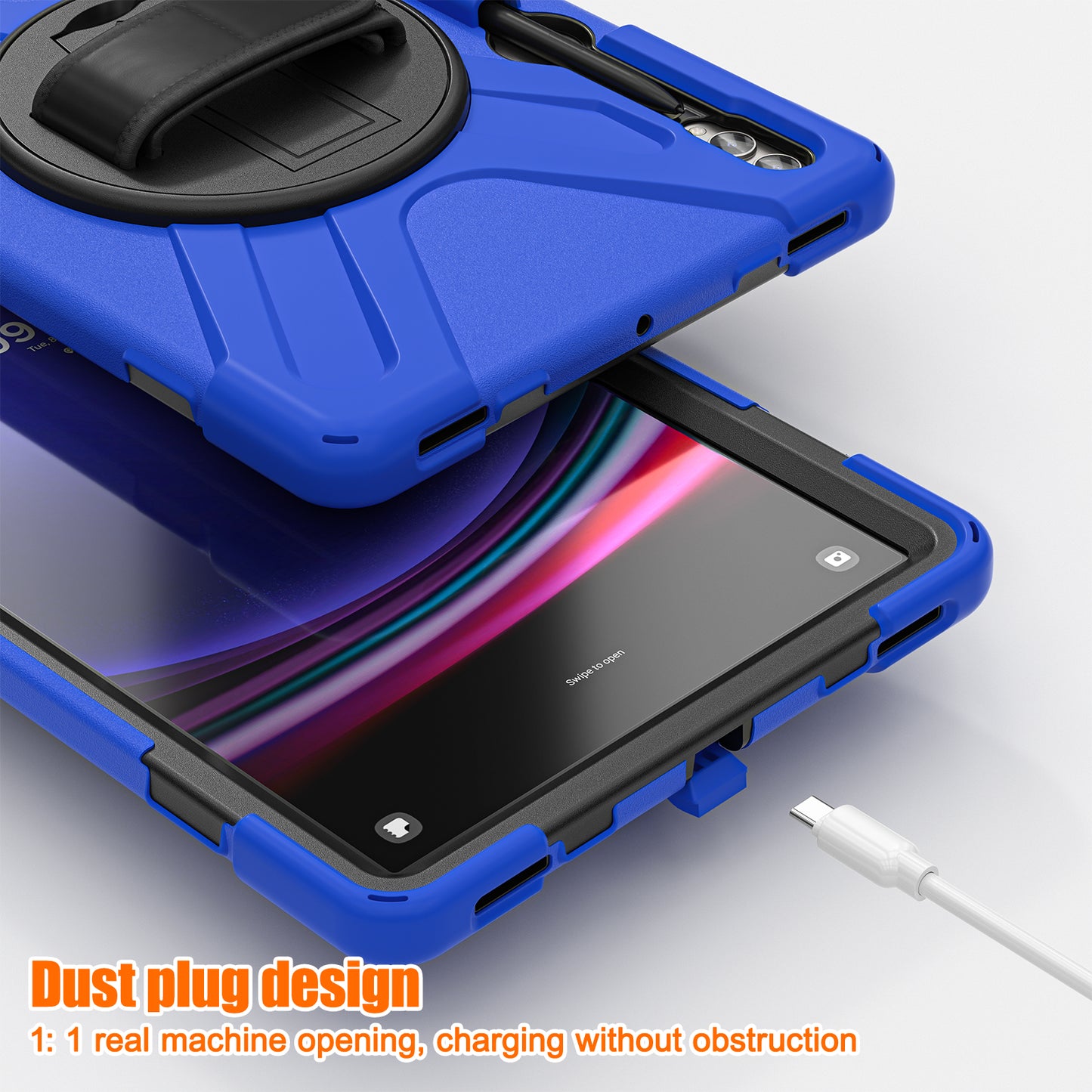 For Samsung Galaxy Tab S10+ X826 / S9 FE+ / S9+ / S8+ / S7+ Wrist Strap Tablet Case Anti-Scratch PC+Silicone Kickstand Cover - Blue